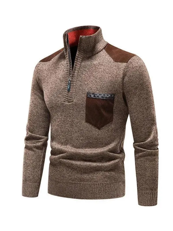 Men's Stand-Up Collar Patchwork Zipper Turtleneck Sweater - Winter Fashion for Casual & Business Wear