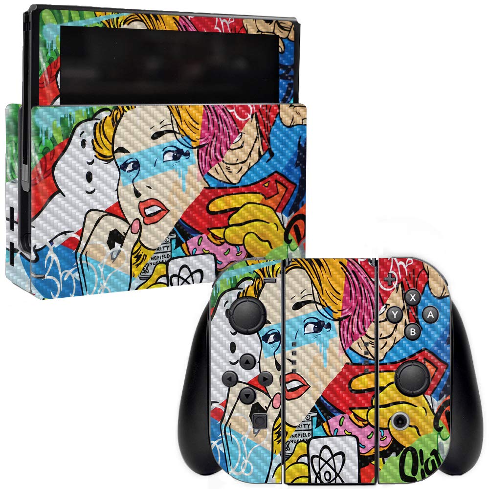 Premium Carbon Fiber Skin for Nintendo Switch - Cartoon Mania Design | Protective & Durable Textured Cover | Easy to Apply & Remove | Made in USA | Perfect for Gaming Protection & Style Enhancement