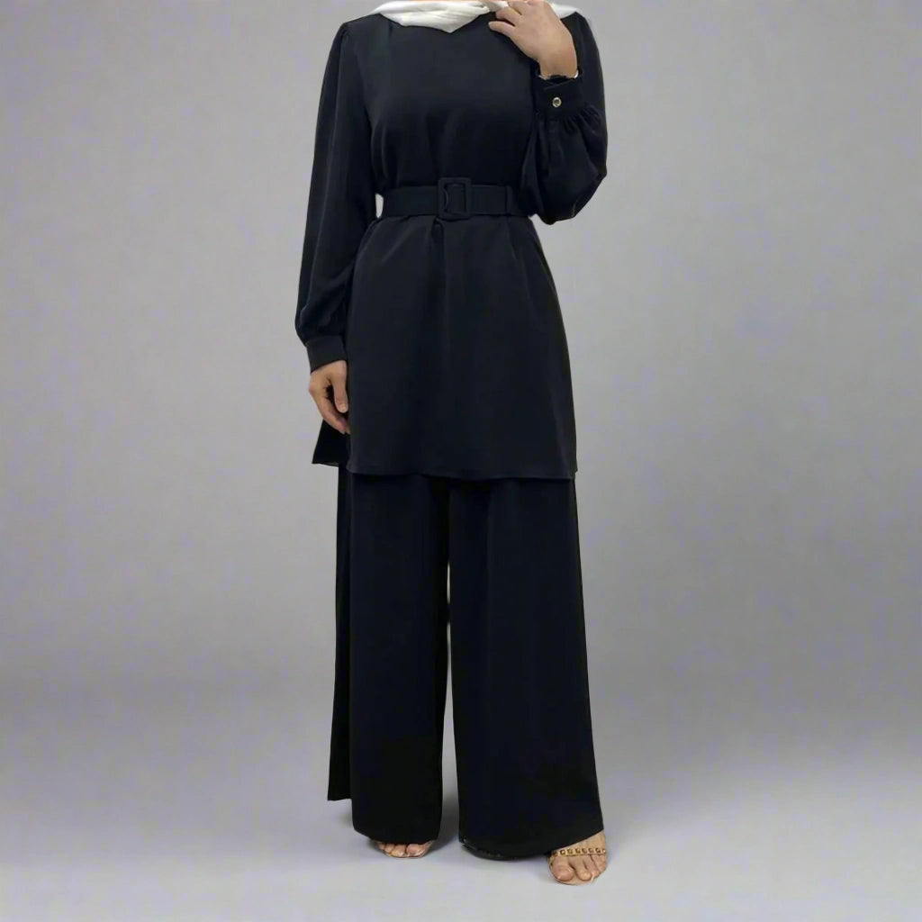 Modest Muslim Women's Daily Wear Pantsuit Set with Matching Top - Perfect for Prayer, Work & Casual Outfits