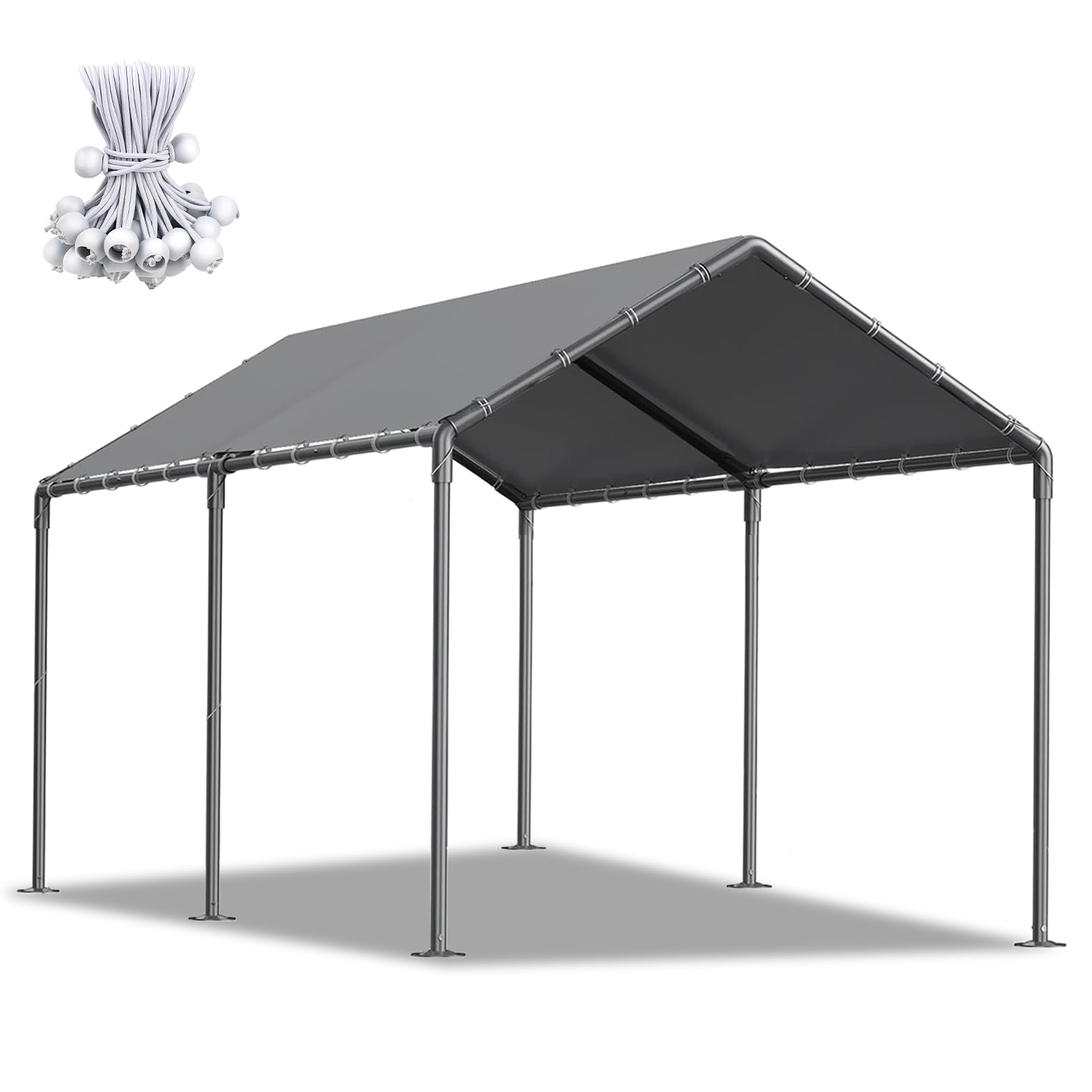 Heavy Duty 10x20 Portable Garage Carport with Waterproof Canopy - Outdoor Shelter for Cars, Trucks, SUVs, Boats & RV Storage (Gray, No Sidewalls) | Weatherproof Vehicle Protection & Backyard Storage Solution