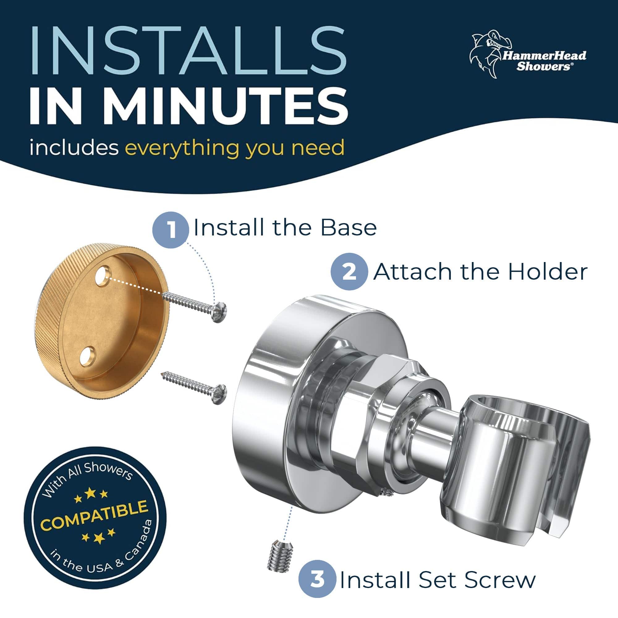 Stainless Steel Handheld Shower Head Holder - Universal Wall Mount Bracket for Bathroom, Adjustable Shower Arm with Non-Slip Grip - Perfect for Bath, Shower & Spa Relaxation