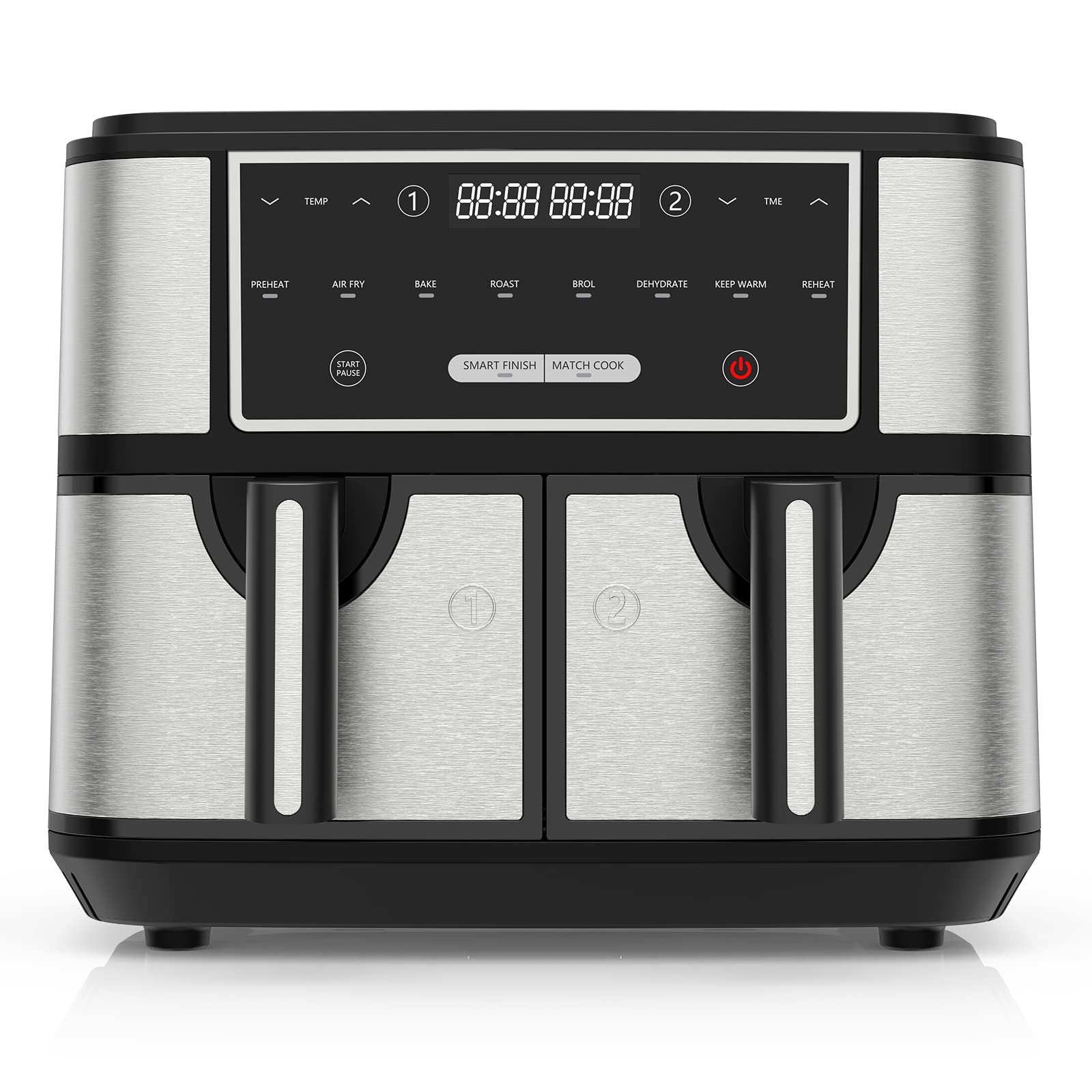 EUARY 9L Large Dual Basket Air Fryer for Family - 8-in-1 Compact Oven with Smart Finish, Oil-Free Cooking, Digital Timer & Temperature Control, Nonstick 2600W - Perfect for Healthy Meals, Snacks & Family Gatherings