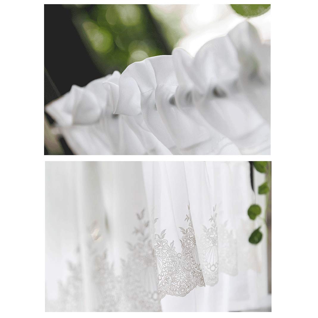 Lace Embroidery Half Kitchen Curtains - White Cafe Short Curtains with Rod Pocket, 1 Piece - Perfect for Kitchen Windows, Living Room & Small Spaces