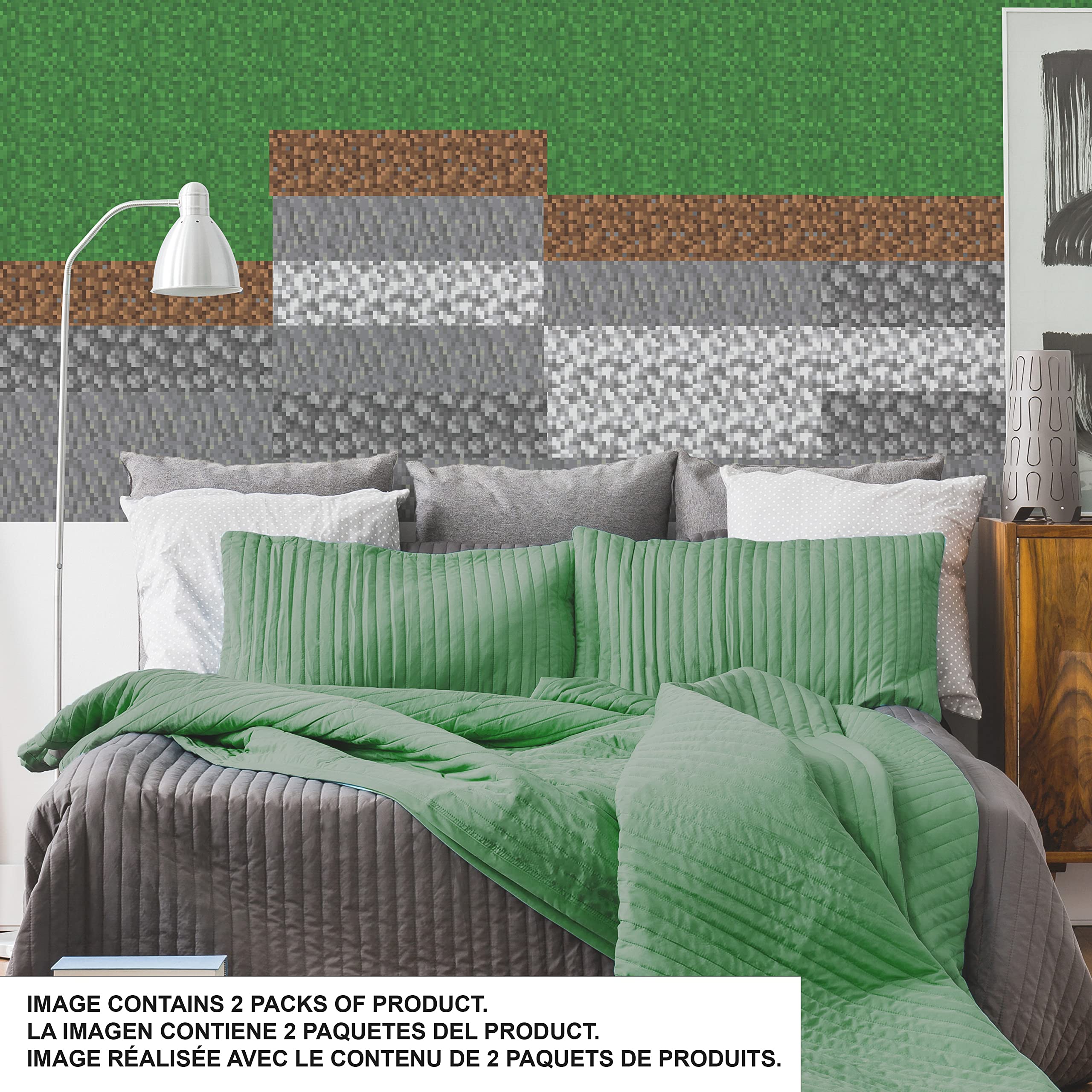 Minecraft Block Strips Peel and Stick Wall Decals - RoomMates RMK5136GM - Easy DIY Wall Decor for Kids Bedroom, Game Room & Classroom
