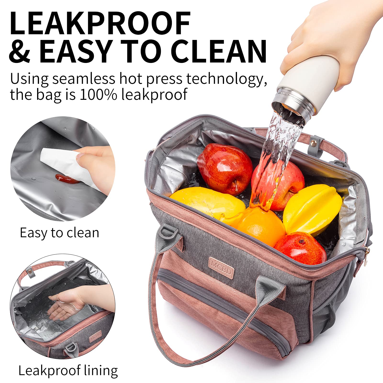 **Insulated Lunch Box for Women & Men - Large Leakproof Cooler Tote Bag with 3 Carrying Ways & Adjustable Strap - Perfect for Office, Picnic, Beach & Outdoor Activities**