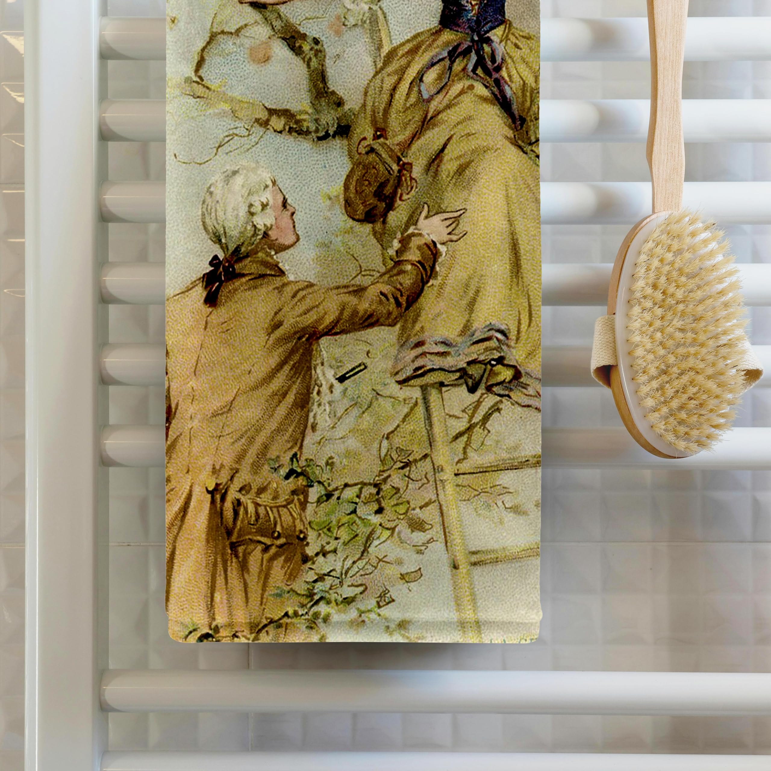 3D Rose Romantic French Couple Printed Hand Towel 15x22 Inches - Soft Bath Towel for Kitchen, Bathroom & Guest Room Decor
