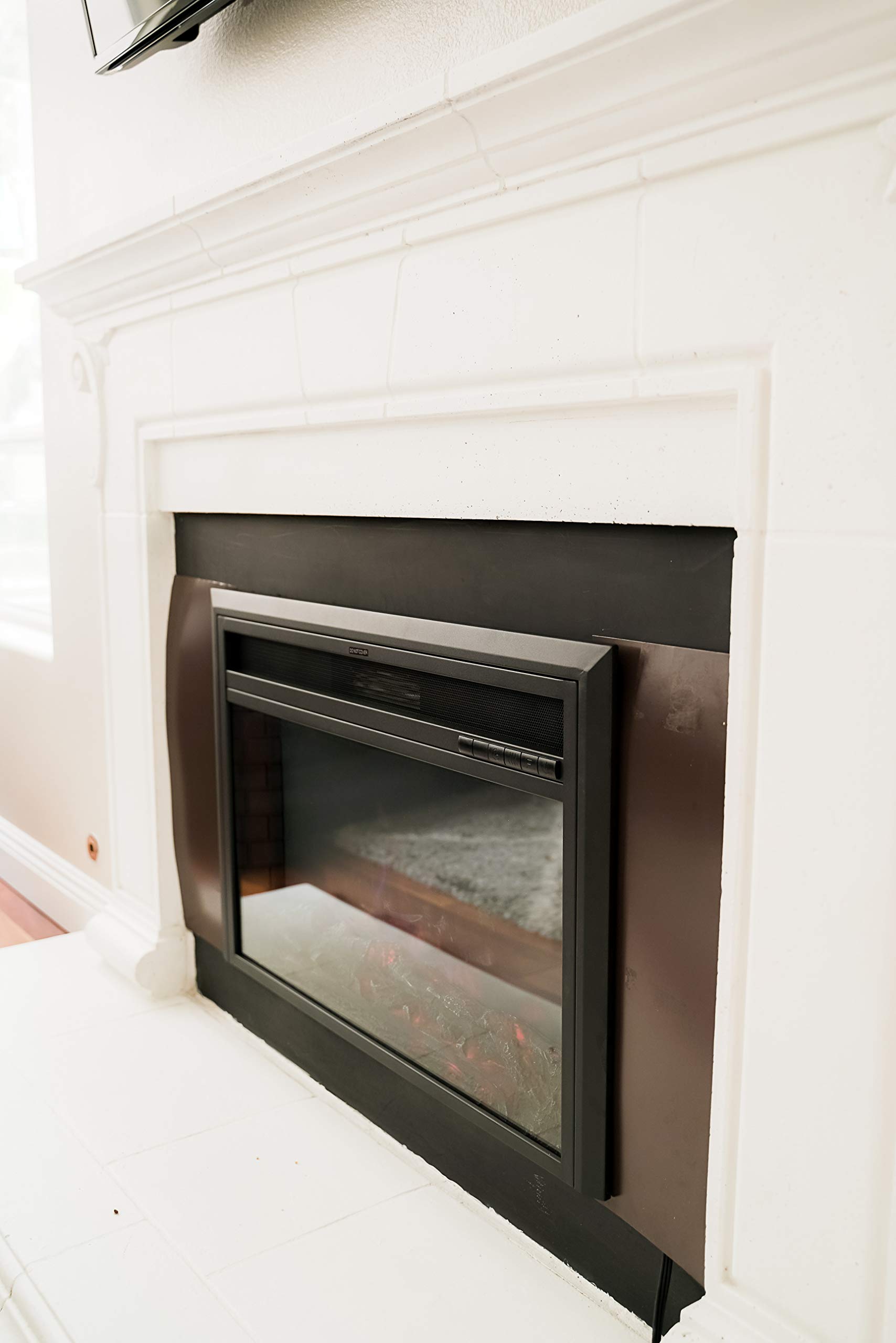 XBrand 32 Inch Electric Fireplace Heater with Remote Control - LED Realistic Flame Effect, Adjustable Thermostat & Overheat Protection - Modern Black Glass & Steel Design for Living Room, Bedroom & Office