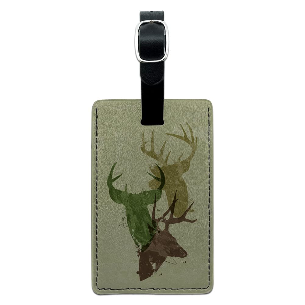 3-Pack Camo Deer Head Leather Luggage Tags - Hunting & Outdoor Themed ID Tags for Bags, Suitcases & Backpacks - Perfect for Hunters, Travelers & Outdoor Enthusiasts