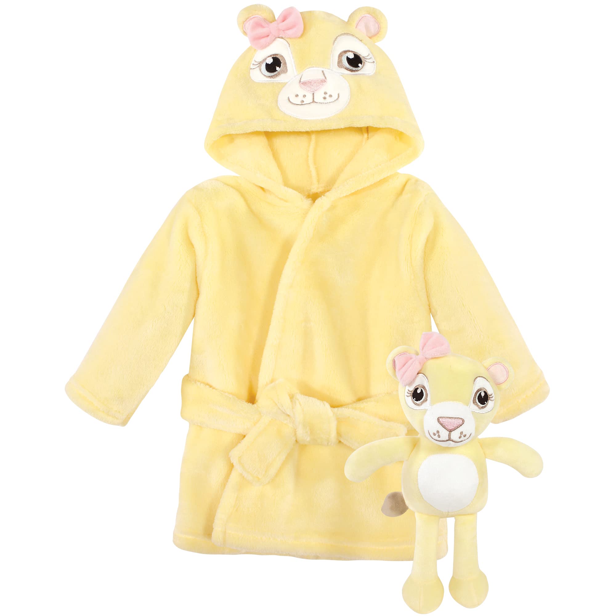 Hudson Baby Girls Plush Bathrobe & Toy Set for Bath Time Fun