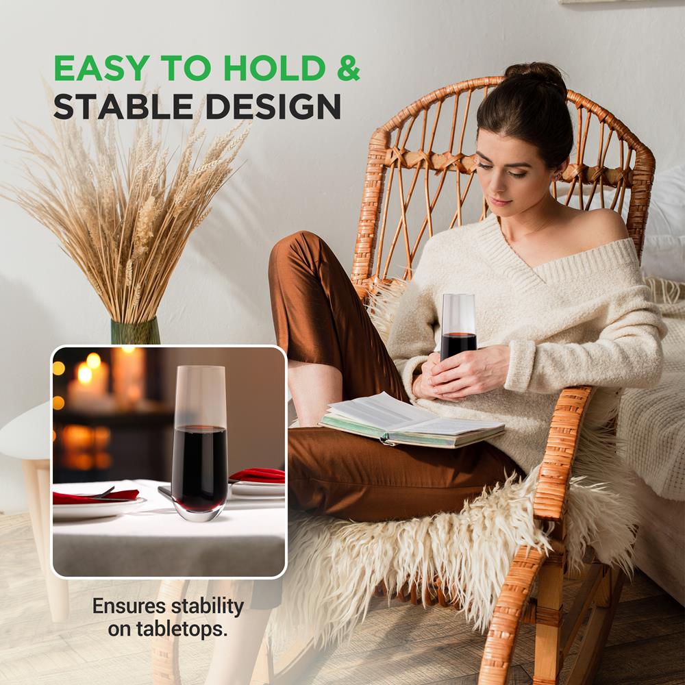 Premium Crystal Clear Stemless Wine Glasses - Set of 4 Shatter-Resistant Modern Tumblers for Red Wine, Cocktails & Beverages - Perfect for Parties, Weddings & Home Entertaining