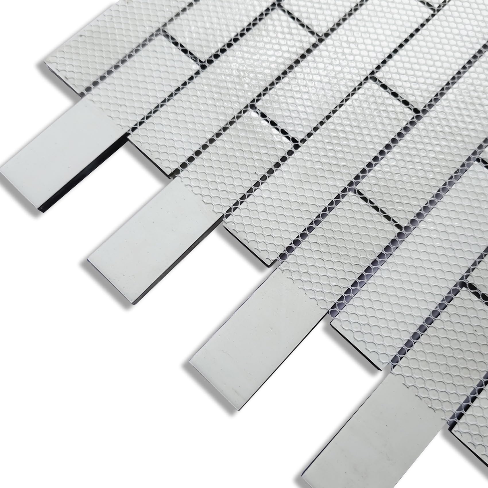 Premium Blue Grey Glass Mosaic Backsplash Tiles - Interlocking Gemstone Look Wall Tiles for Kitchen, Bathroom & Fireplace Decor (5 Sheets/Pack) - Perfect for Modern Home Renovation & DIY Projects