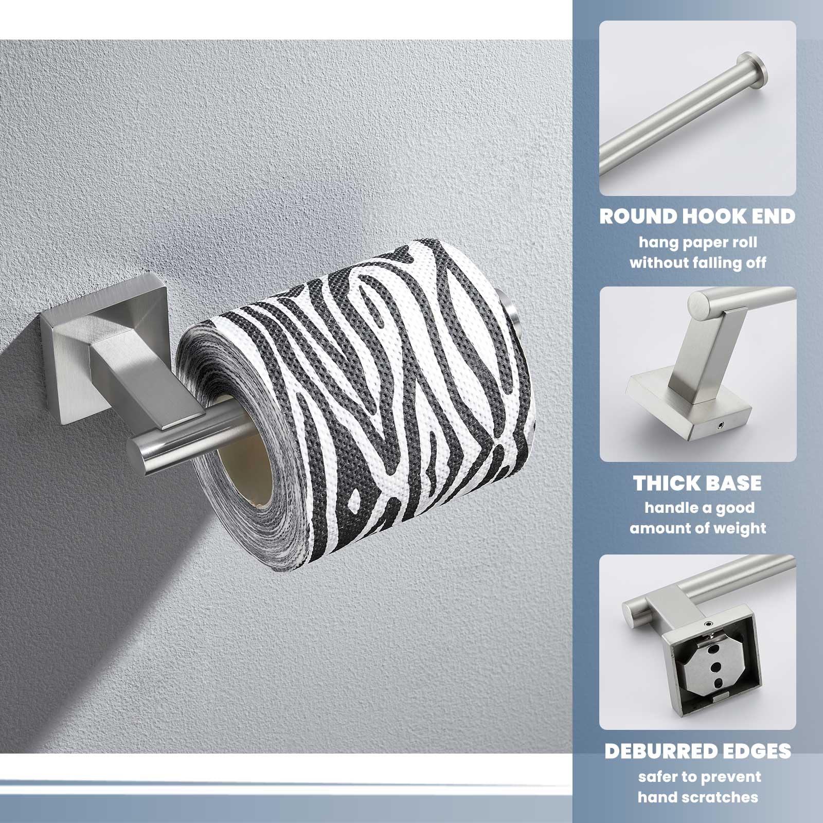 Brushed Nickel Toilet Paper Holder - SUS 304 Stainless Steel Wall Mount Bathroom Tissue Roll Holder with Open Arm Design | Durable & Rust-Resistant for Home, Office, Hotel Restroom Decor