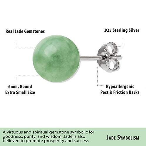 Natural Green Jade Sterling Silver Round Stud Earrings for Women - Elegant & Hypoallergenic Jewelry for Everyday Wear, Gifts & Special Occasions