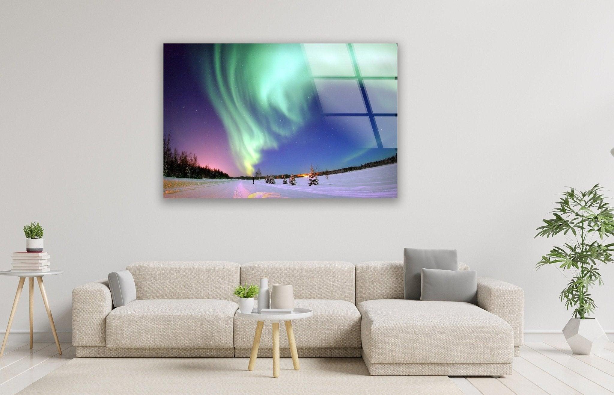 Aurora Borealis Turquoise Glass Wall Art - Handmade Northern Lights Decor for Living Room, Bedroom & Office - Stunning Blue Green Glass Mosaic for Home & Gifts
