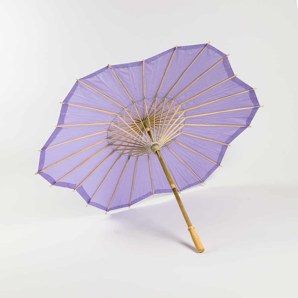 32 Lavender Paper Parasol Umbrella - Scallop Blossom Design with Elegant Wooden Handle for Wedding, Photo Shoot & Garden Party Decoration