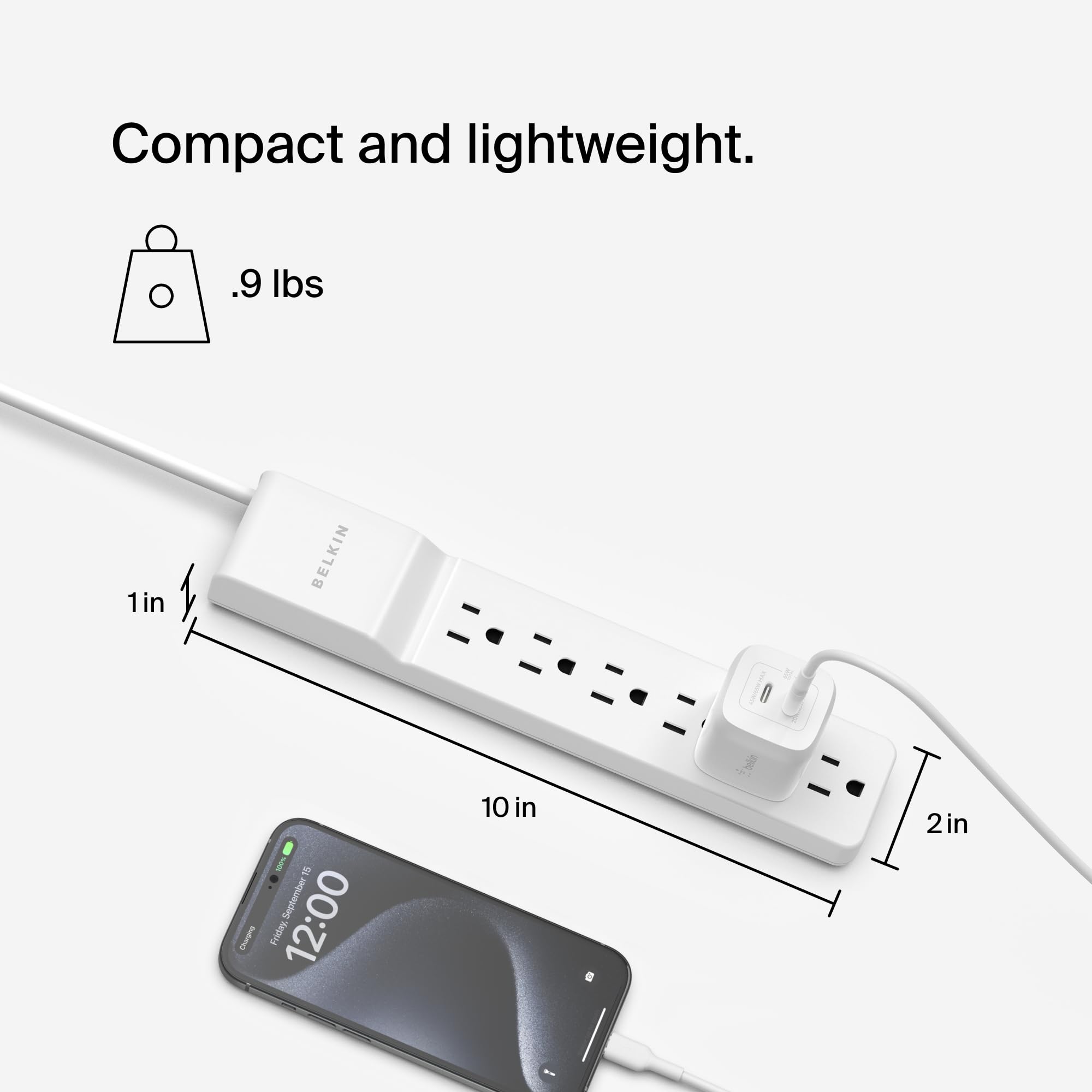 Belkin 6-Outlet Surge Protector Power Strip with Flat Rotating Plug, 6ft Cord - 1080 Joules Protection for Home Office, Gaming Setup & Small Appliances - White (6-Pack) - Perfect for Workstations, Entertainment Centers & Travel Use