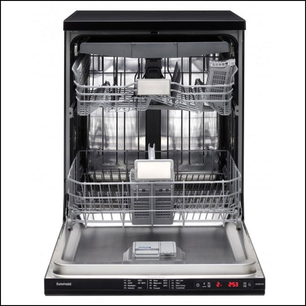 Euromaid EDWB16G 60cm Black Glass Built-In Dishwasher - Energy Efficient, Quiet Operation - Perfect for Small Kitchens & Apartments