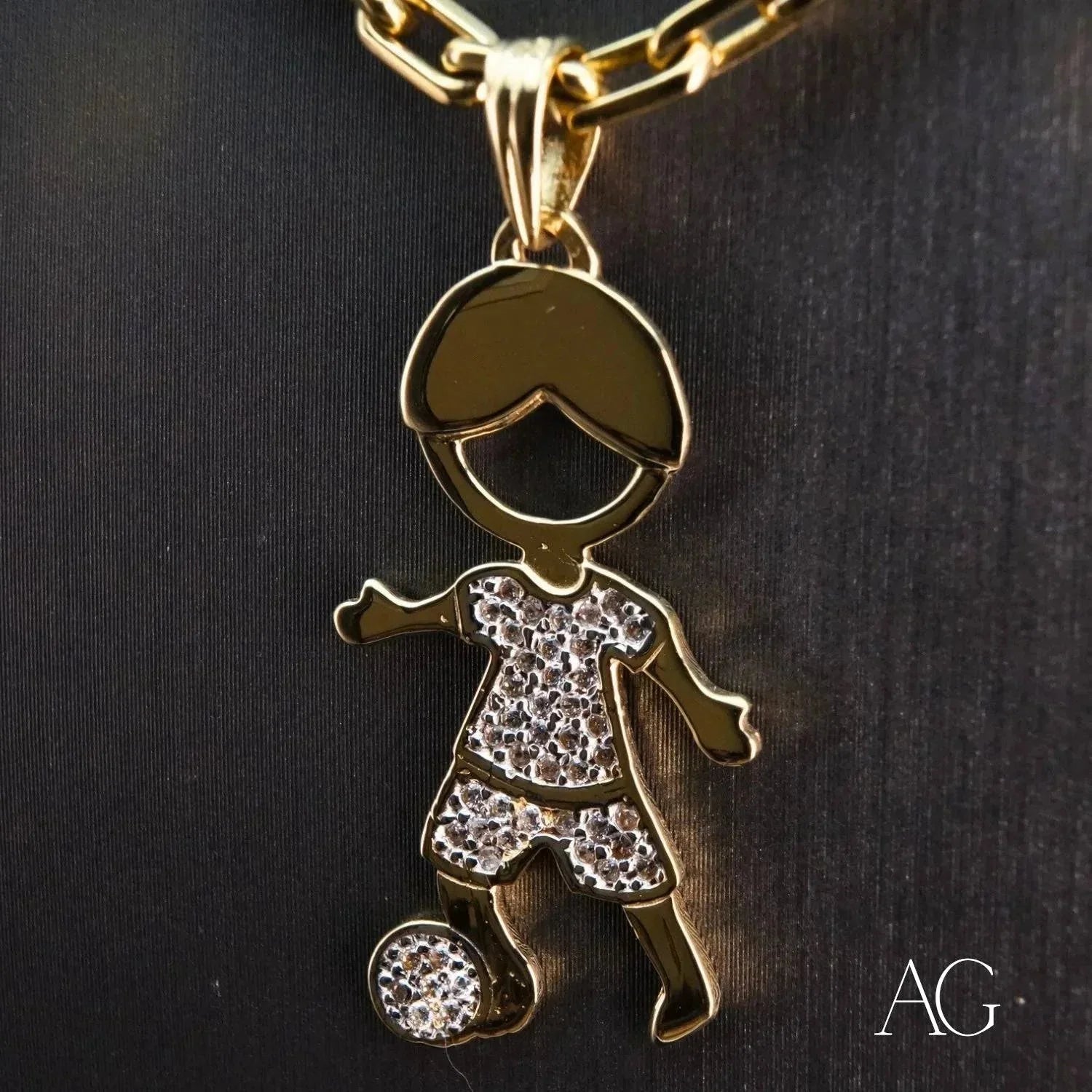 18K Gold Pendant Necklace with CZ Stones - Elegant Doll Charm Jewelry for Women, Perfect for Gifts, Parties and Special Occasions