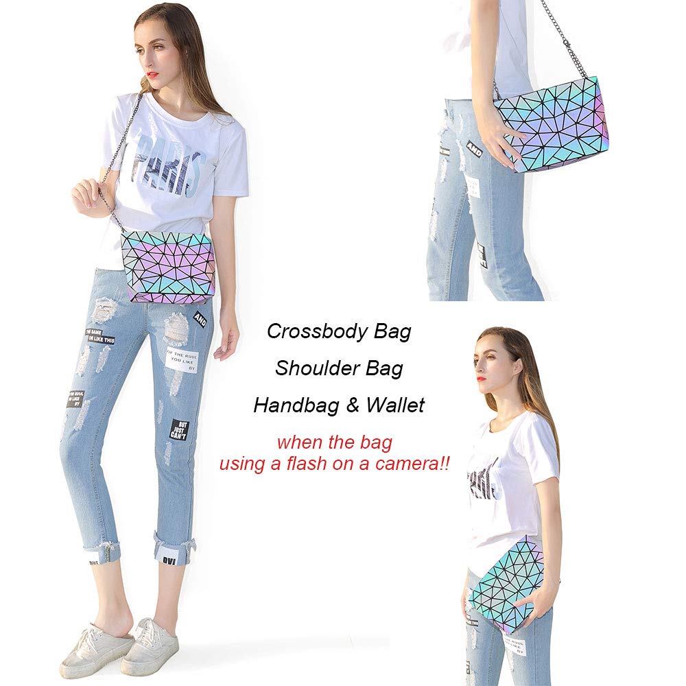 DIOMO Geometric Luminous Clutch Handbags for Women - Holographic Reflective Crossbody Bag, Shard Lattice Purse for Night Out, Party, and Special Events