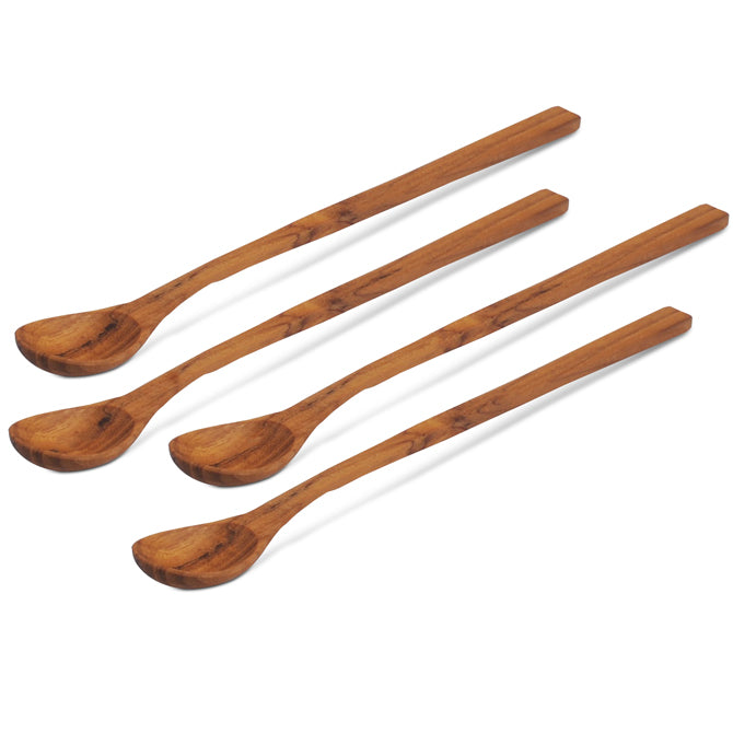 Premium 8 Inch Teak Wood Spoons Set of 4 - Durable & Eco-Friendly Kitchen Utensils for Cooking, Serving & Salad Tossing