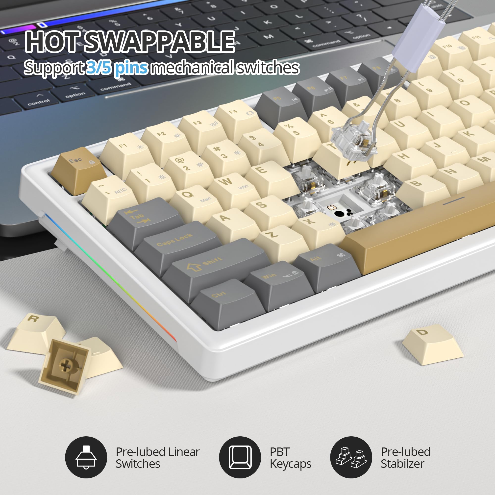 75% Retro Mechanical Gaming Keyboard - Gasket Mount, Hot Swappable RGB Backlit with Knob | Custom Wired TKL Keyboard for PC, Mac, Laptop (Shimmer/White Switch) | Perfect for Typing, Coding & Gaming