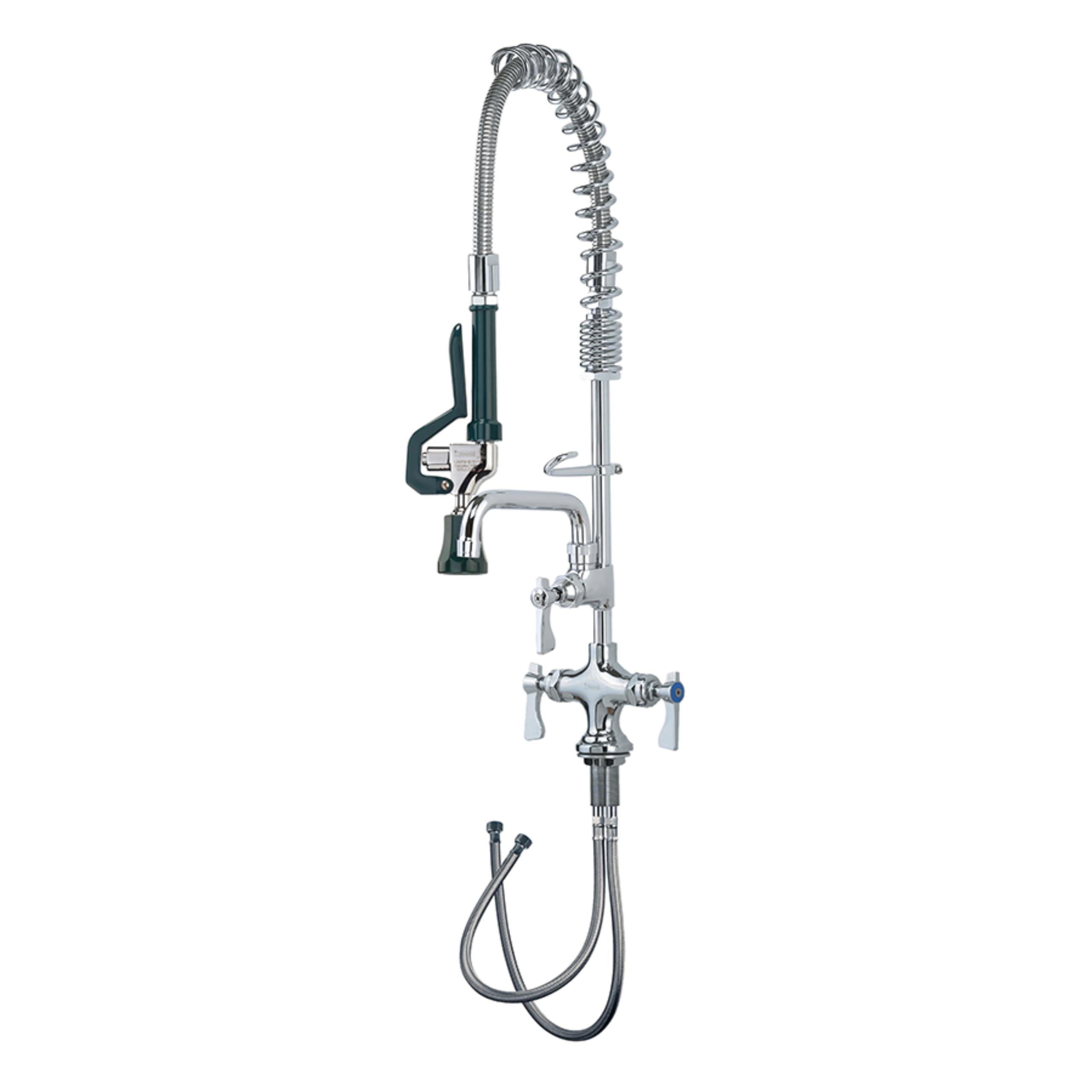 Krowne 18-506L Royal Series Space Saver Pre-Rinse Faucet Assembly - Single Hole Deck Mount with Add-on Faucet, Double Pantry & Spring Action Flexible Gooseneck - Perfect for Commercial Kitchens, Restaurants, and Food Service Areas