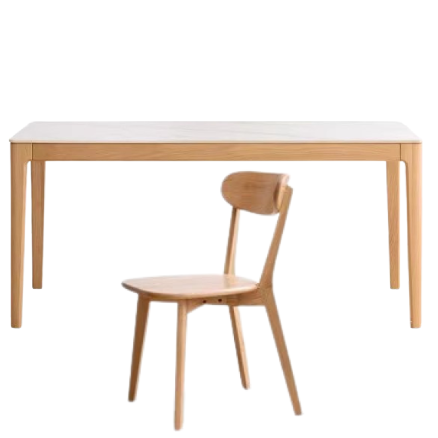Solid Oak & Ash Wood Dining Table with Natural Rock Slab Surface - Rustic Farmhouse Style for Dining Room & Kitchen Decor