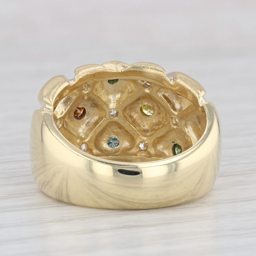 0.47ctw Multicolor Diamond Crosshatch Ring - 18k Yellow Gold Size 7.25 - Elegant Wedding Band, Anniversary Gift, Valentine's Day Jewelry for Her
