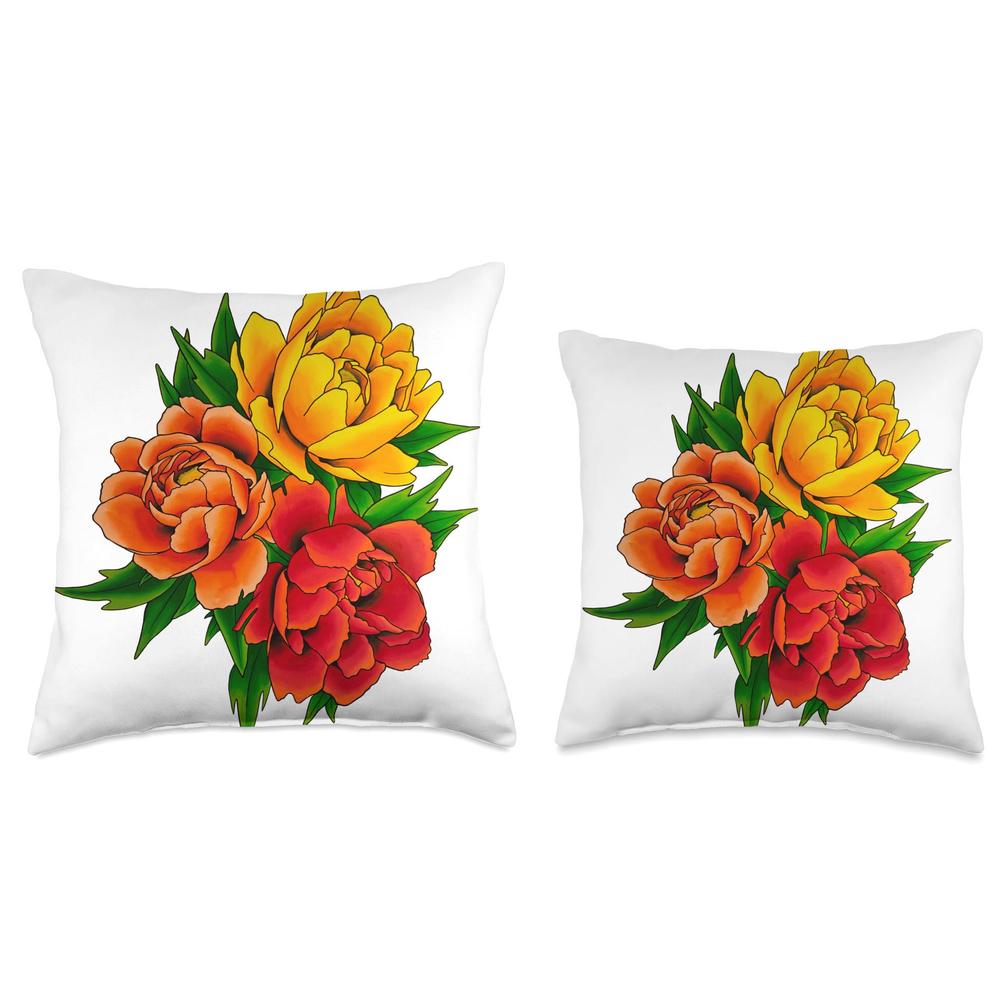 Pink Peony Red Rose Yellow Hibiscus Floral Throw Pillow Covers - Soft Decorative Cushion for Living Room Sofa, Bedroom & Home Decor