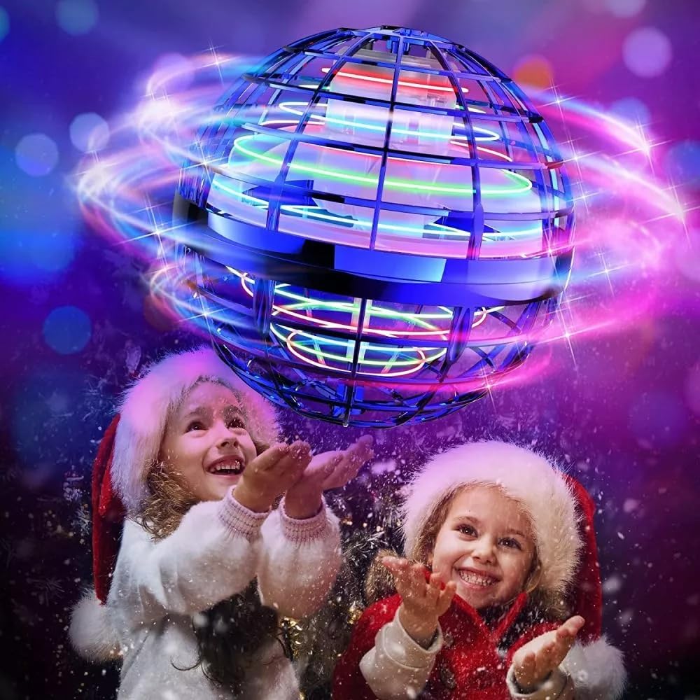 Flying Orb Ball Toy - Mini UFO Drone with LED Lights, Cosmic Globe Spinner & Hover Boomerang - Cool Outdoor Flying Toys for Kids & Adults - Perfect Birthday Gift for Boys & Girls (Blue) - Great for Backyard Play, Party Entertainment & STEM Learning