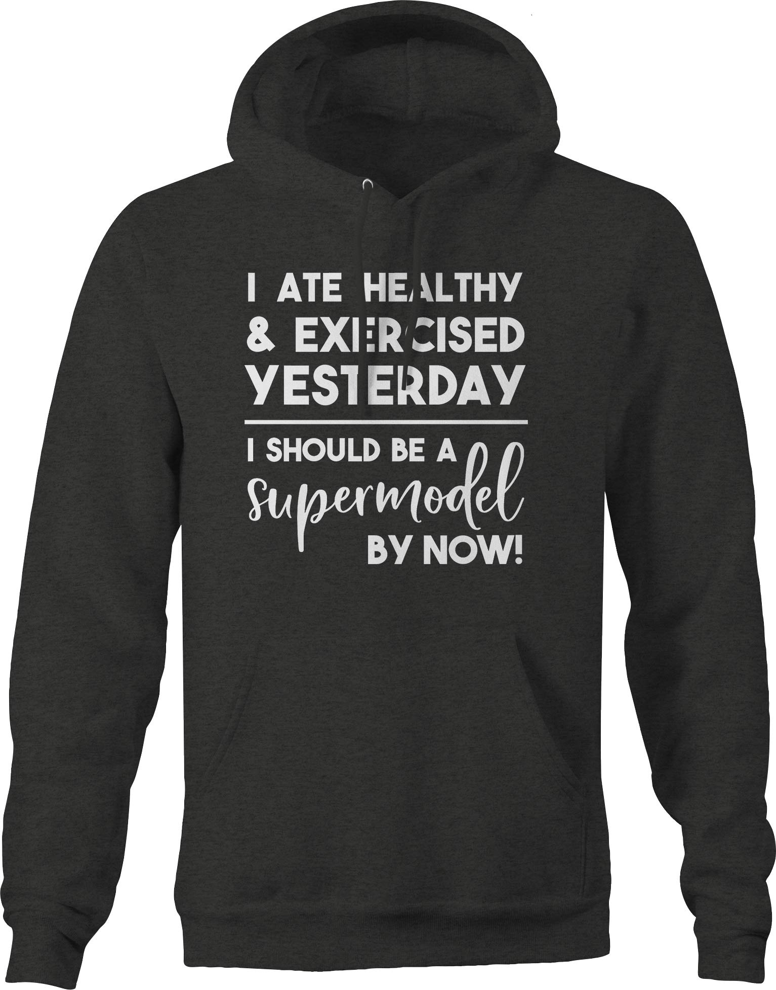Funny Gym Hoodie for Men - 'I Should Be a Supermodel by Now!' Workout Fitness Sweatshirt - Dark Grey - Perfect for Gym, Running & Casual Wear