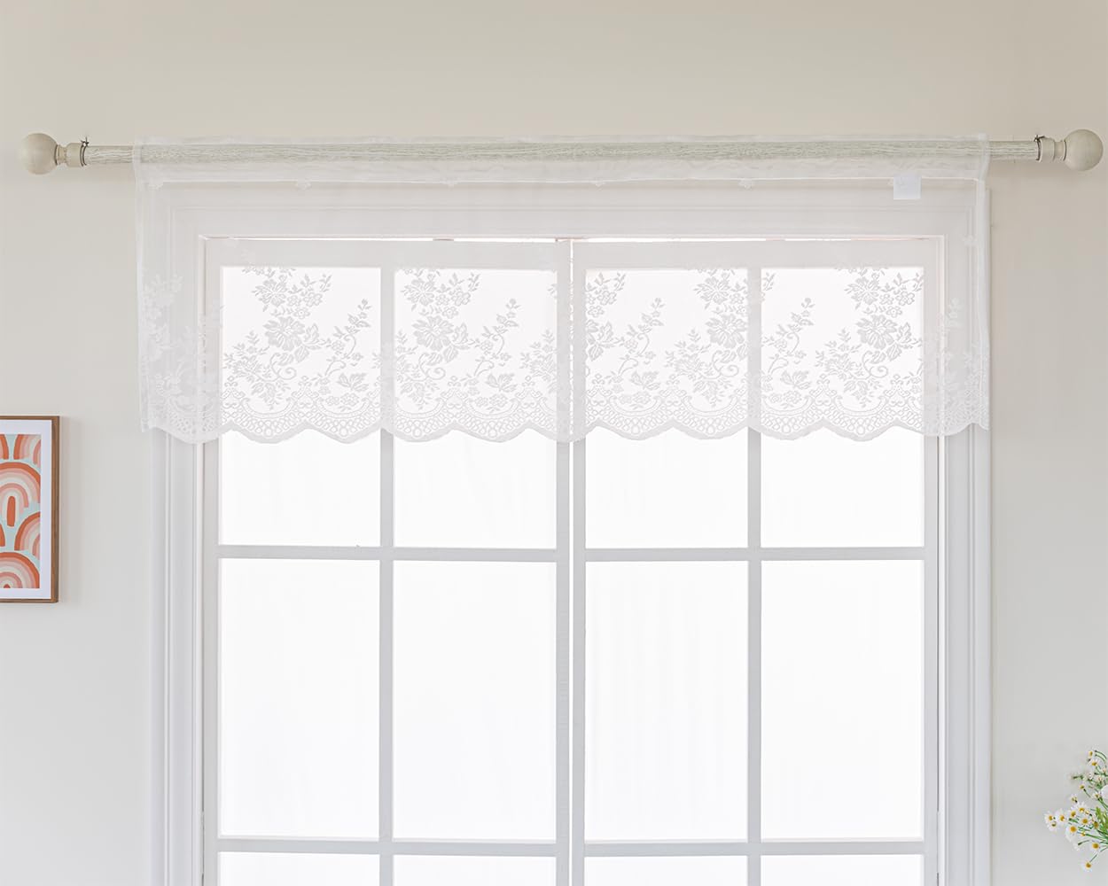 AOKQYA White Lace Valance Curtains 18 Inch Length, Farmhouse Style Kitchen Window Curtains for Cozy Home Decor