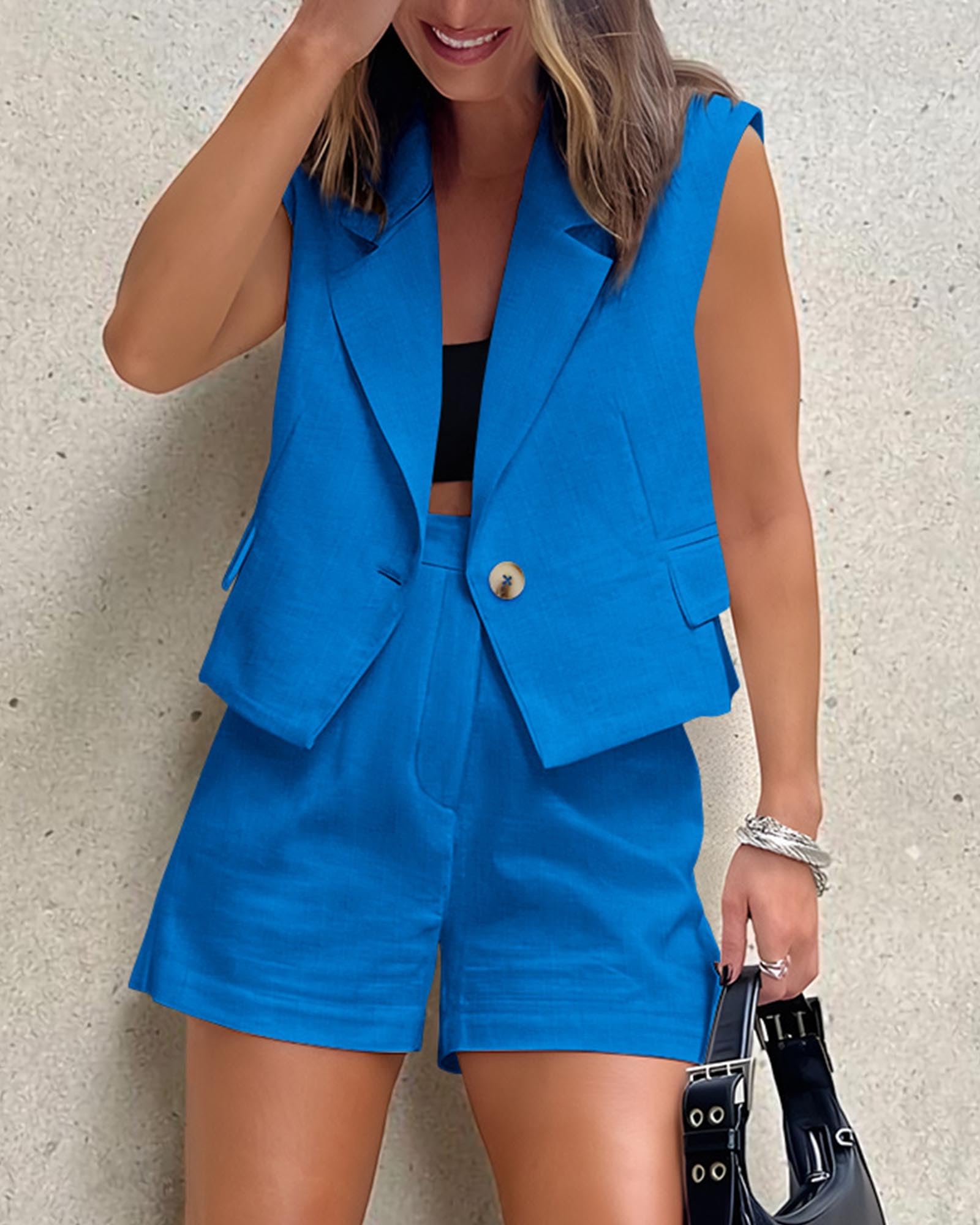 KIRUNDO Women's 2-Piece Summer Outfits - Business Casual Vest & Shorts Set | Lightweight Sleeveless Matching Clothes for Office, Travel & Casual Wear