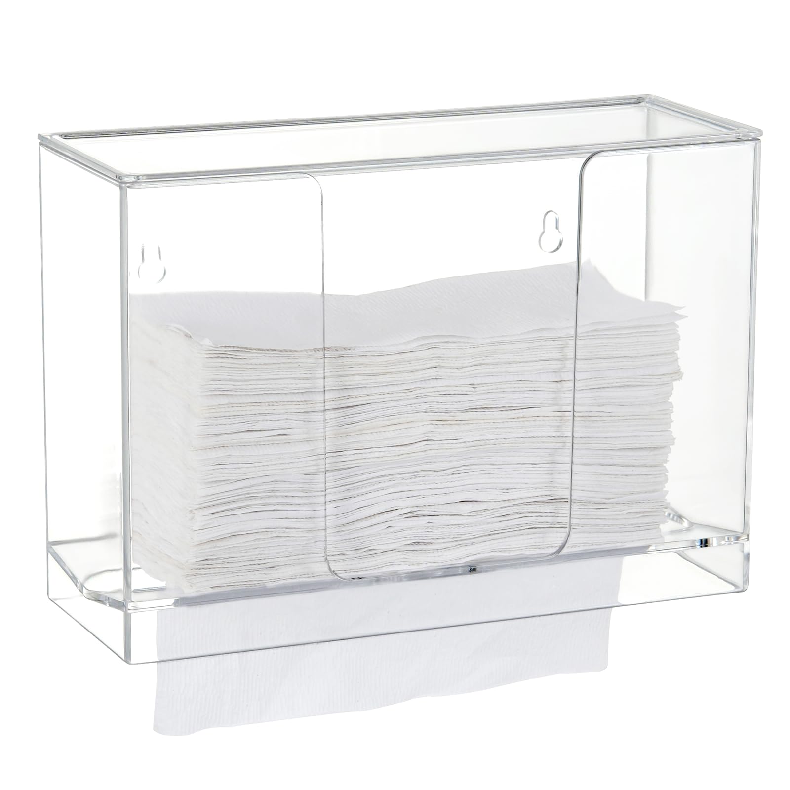 Wall Mount Clear Multifold Paper Towel Dispenser with Lid - Holds Z-Fold, C-Fold & Multi-Fold Paper Towels - Countertop or Bathroom Toilet & Kitchen Use for Home or Office