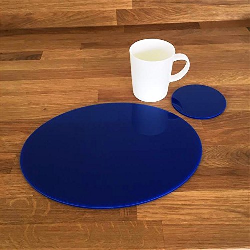 Premium Oval Placemat and Round Coaster Set - 4-Piece Blue Table Setting for Dining, Kitchen, or Party Decor - Waterproof & Heat-Resistant
