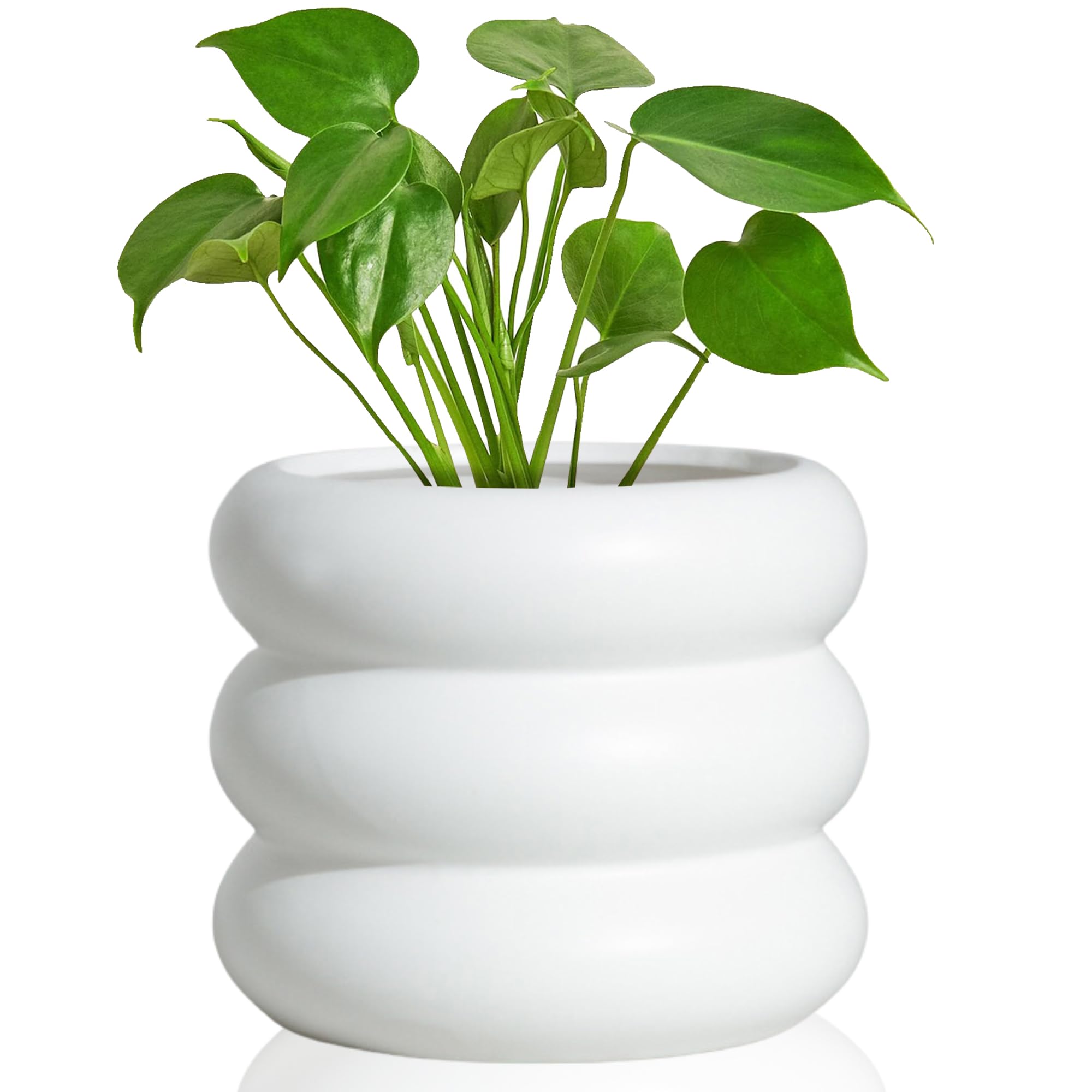 5.7 Inch Modern White Ceramic Planter Pot with Drainage Holes - Indoor Plant Pots for Succulents, Herbs & Small Flowers - Perfect for Home, Office Desk & Windowsill Decor