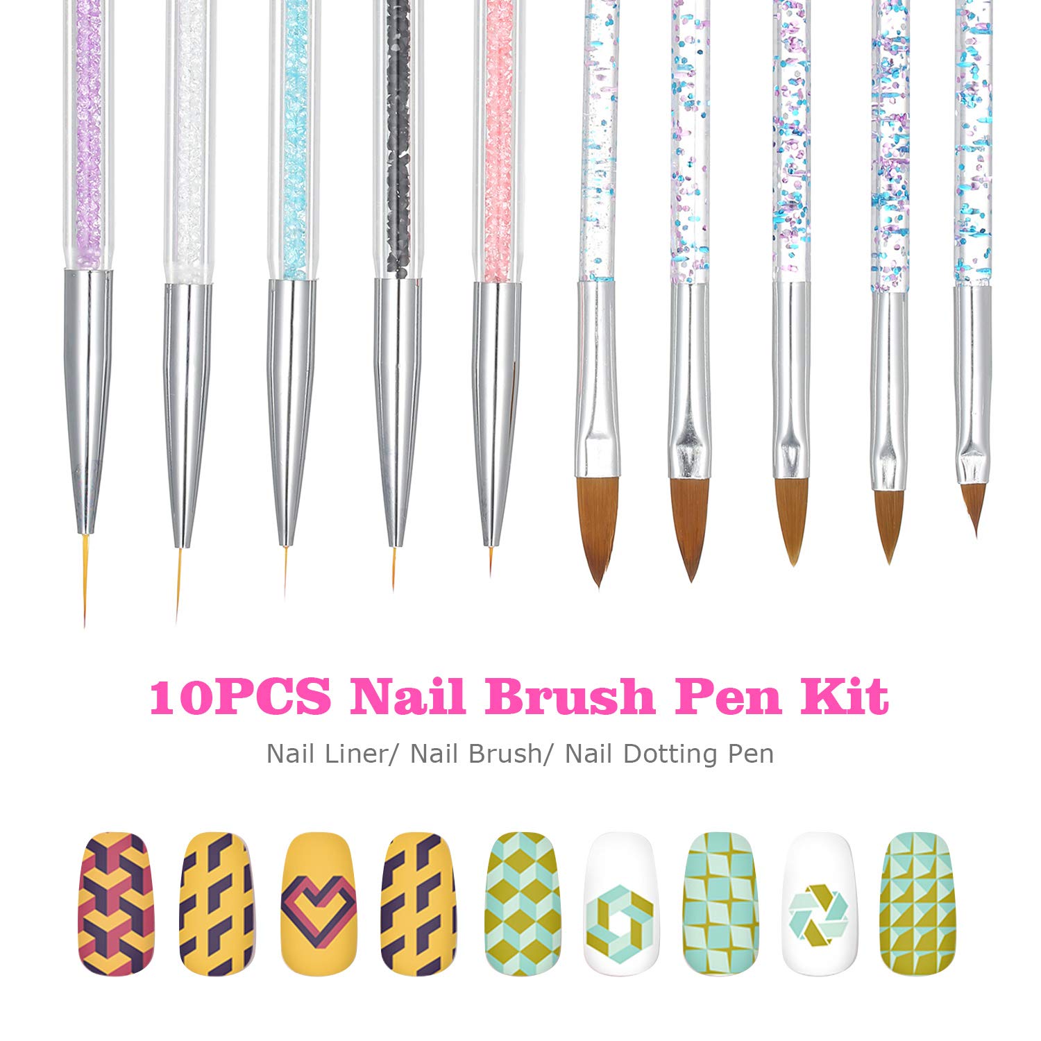 10 Pcs Dual-End Nail Art Brushes Kit - Professional Nail Liner Pen, Dotting Pen & Builder Handles for Gel, Acrylic & Nail Art Designs - Perfect for Salon, Home Manicure & DIY Nail Art (Multicolor) - Layfoo