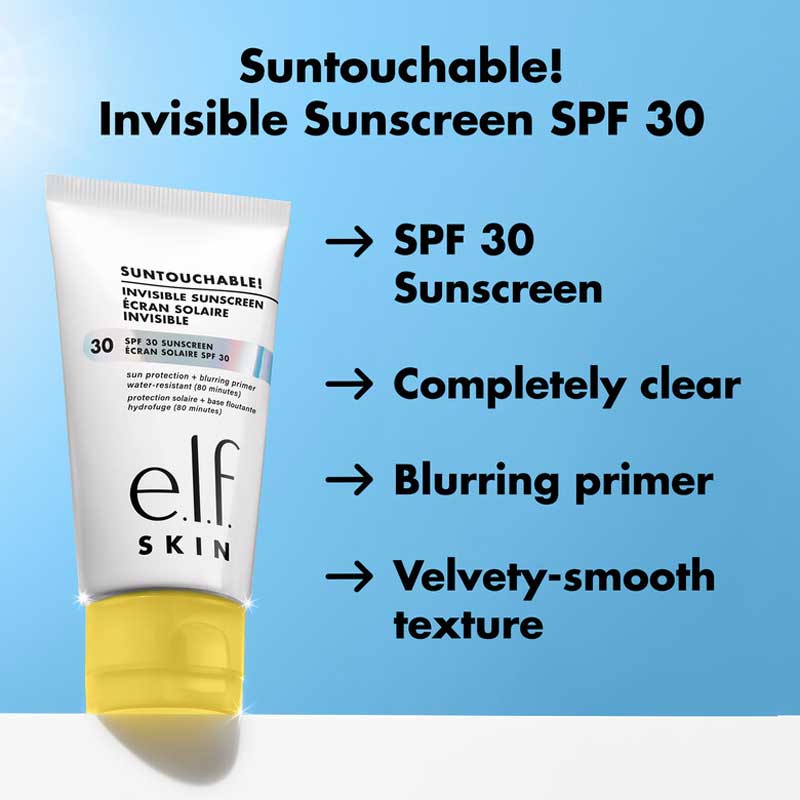 e.l.f. Skin Suntouchable! Invisible Sunscreen SPF 30 - Oil-Free, Broad Spectrum Protection for Face & Body - Perfect for Daily Wear, Beach & Outdoor Activities