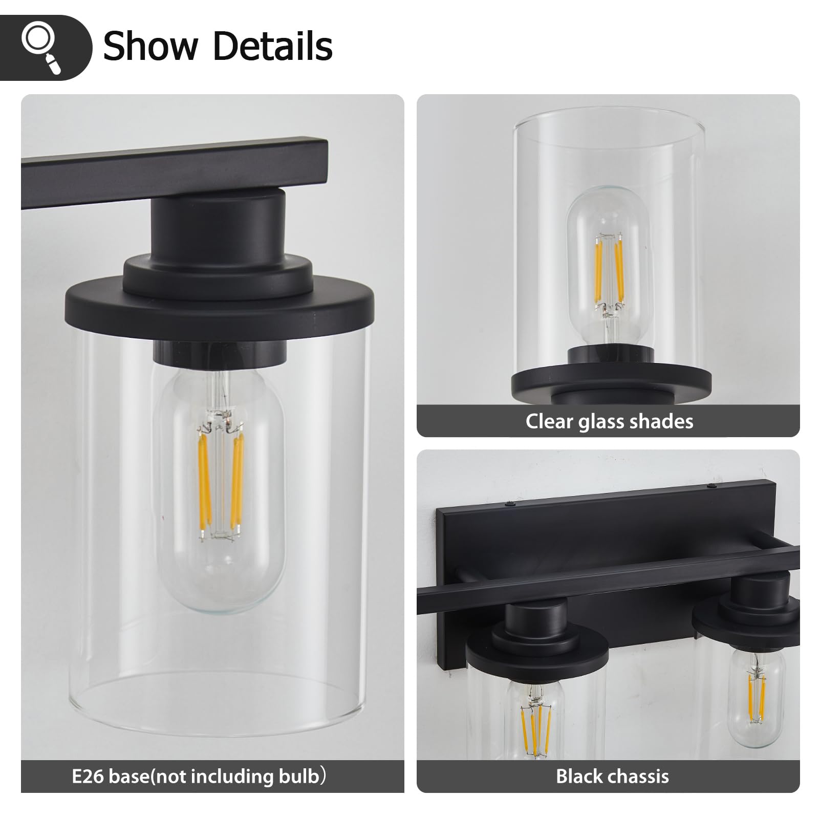 Stambord 6-Light Matte Black Bathroom Vanity Light Fixture with Clear Glass Shade & Metal Base - Modern Black Vanity Lighting for Bathroom Mirror - Perfect for Bathroom, Powder Room, and Dressing Room Makeup Area