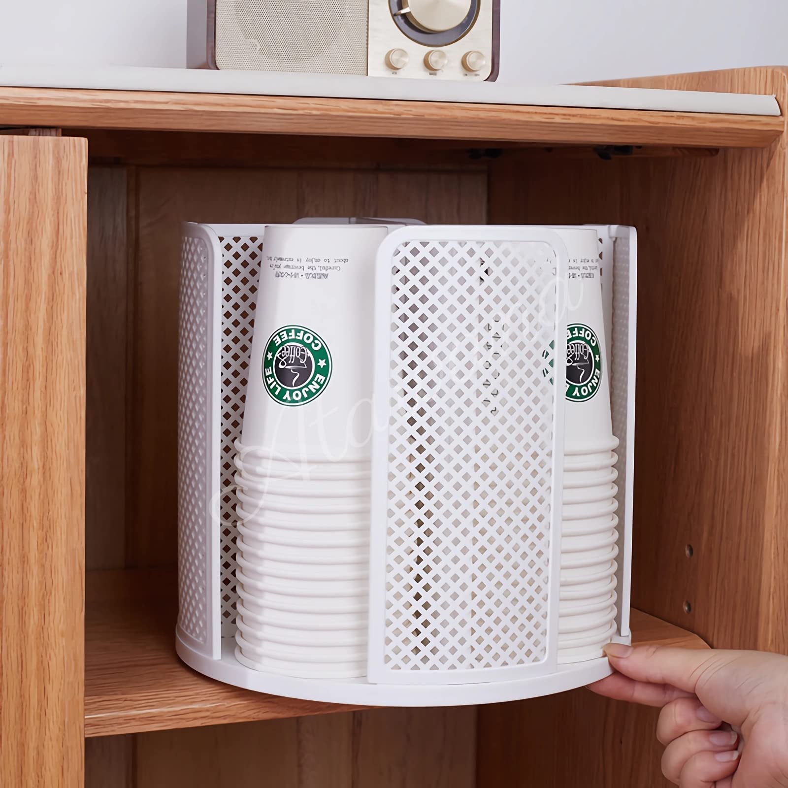 Rotatable 4-Compartment Coffee Cup Dispenser with Lids Holder - Organizer for 5-16oz Cups - Perfect for Restaurants, Coffee Stations, Bars, Offices & Homes (9.25