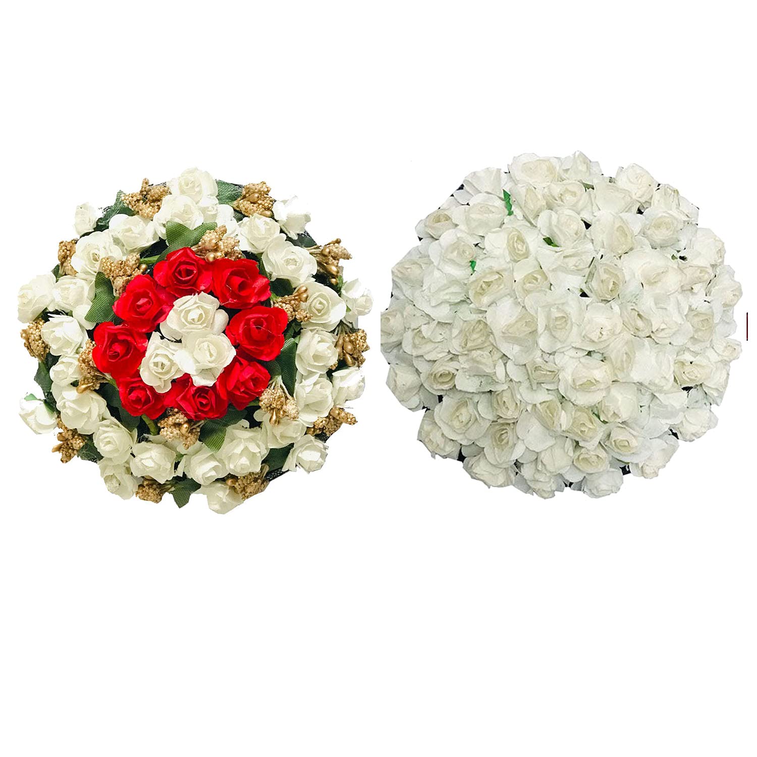 Stylish Artificial Juda Gajra Hair Accessory for Women - Red & White Floral Bun Hair Clip - Perfect for Weddings, Parties & Traditional Indian Hairstyles