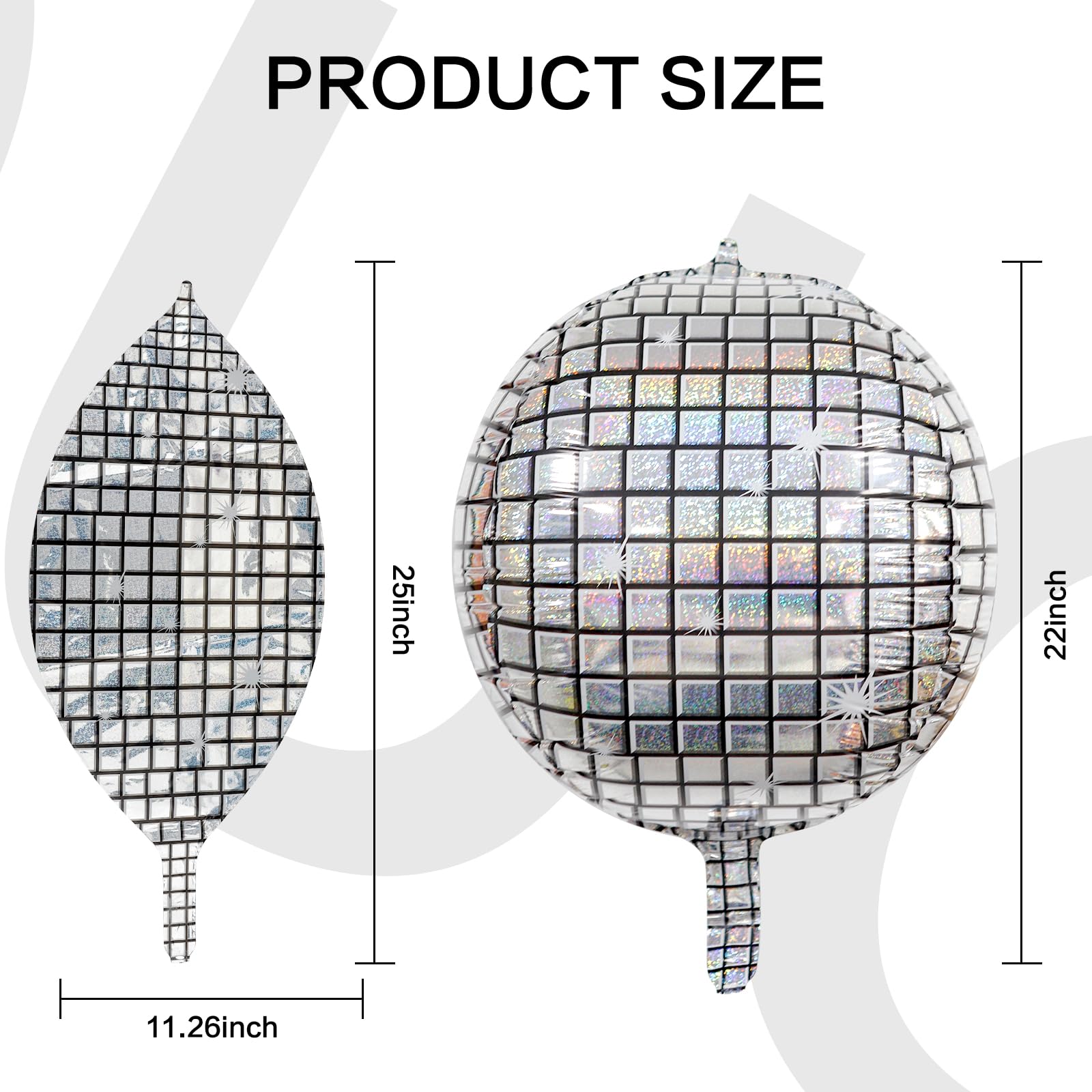 6PCS Rainbow Silver Disco Ball Balloons - 22 Inch 4D Disco Party Decorations for Birthday, Wedding, New Year & Themed Events - Shimmering Metallic Party Supplies for Dance Floor & Ceiling Decor