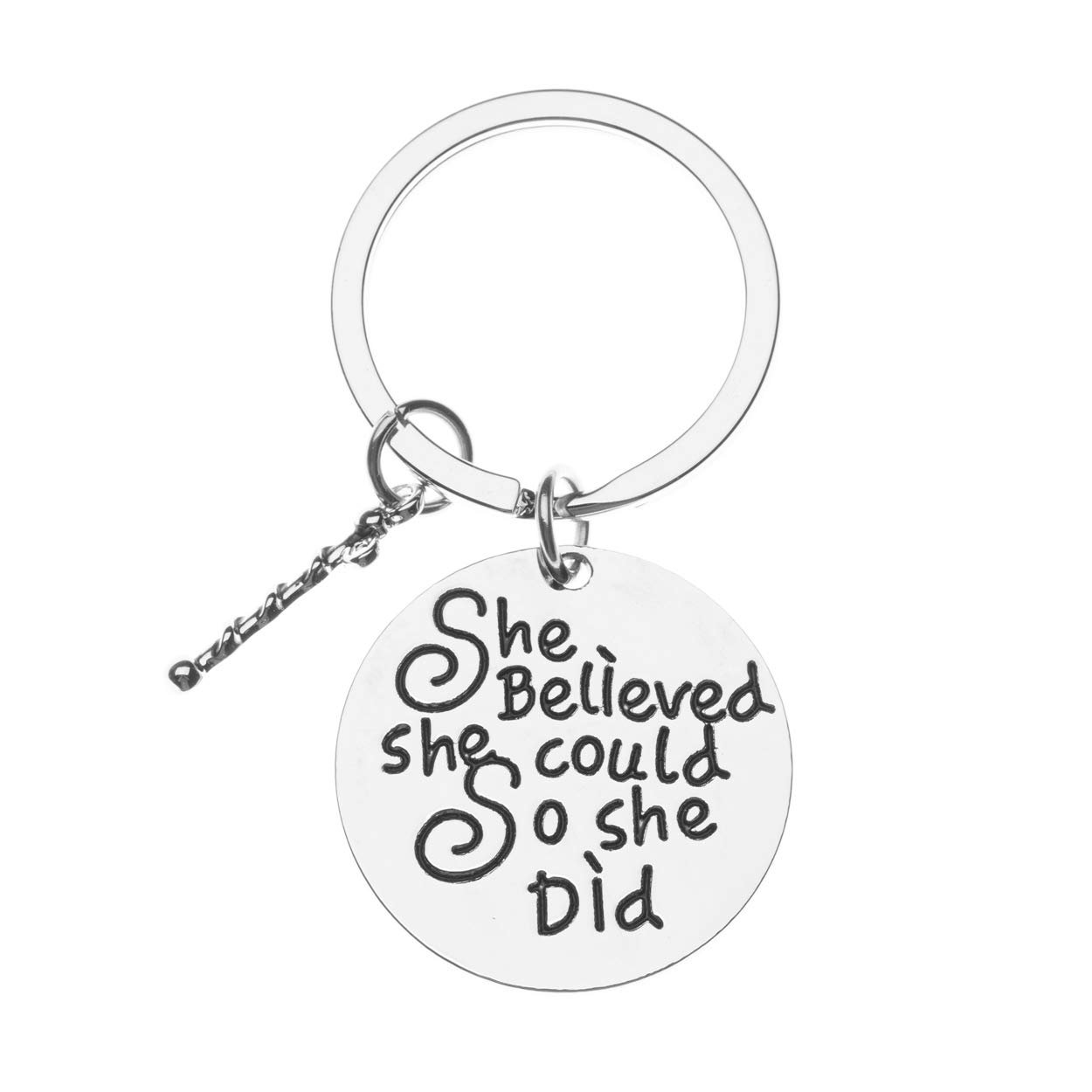 Sportybella Baton Charm Keychain - Inspirational 'She Believed She Could So She Did' Twirling Jewelry for Baton Twirlers, Majorettes & Dance Performers - Perfect for Competitions, Parades & Cheerleading Events