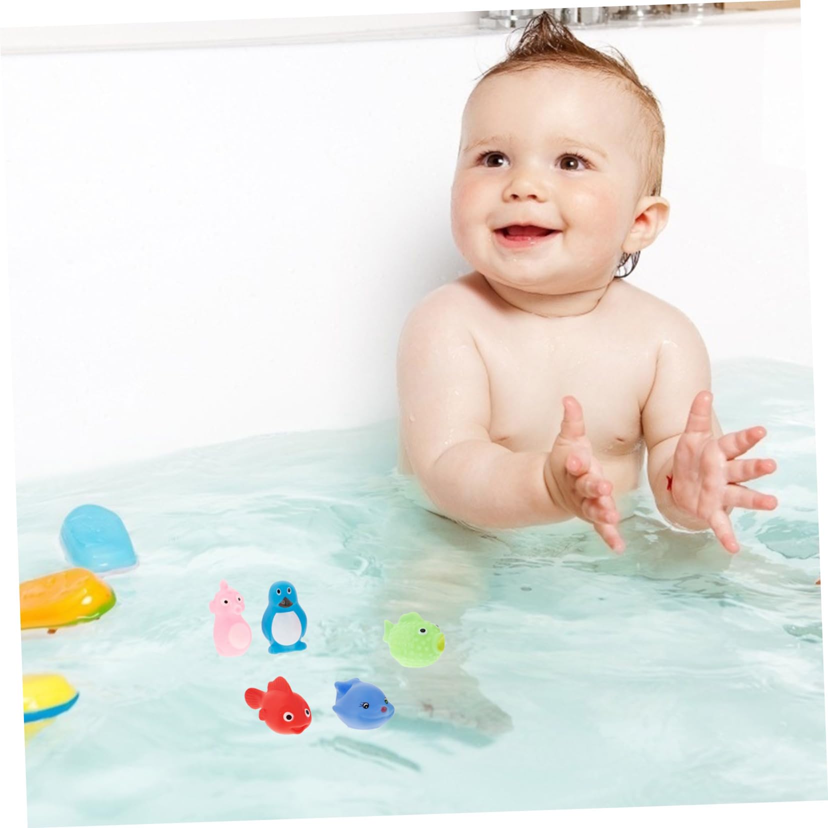10pcs Ocean Animal Bath Toys for Babies 6-12 Months - Floating Squeaky Rubber Pool Toys for Toddlers & Preschoolers | Fun Bathtime & Swimming Learning Toys