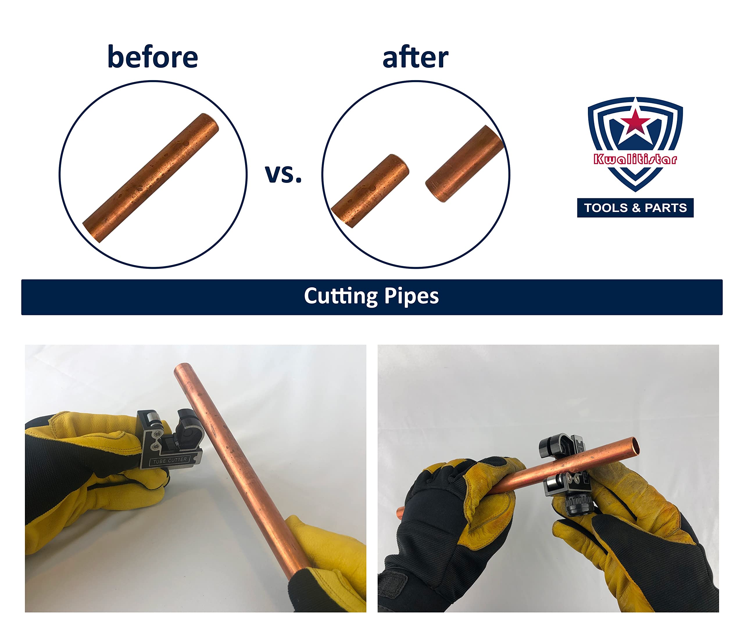 Copper Pipe Cutter & Cleaner Kit (4-PC) for 1/2-3/4 Inch Pipes - Plumbing & HVAC Use
