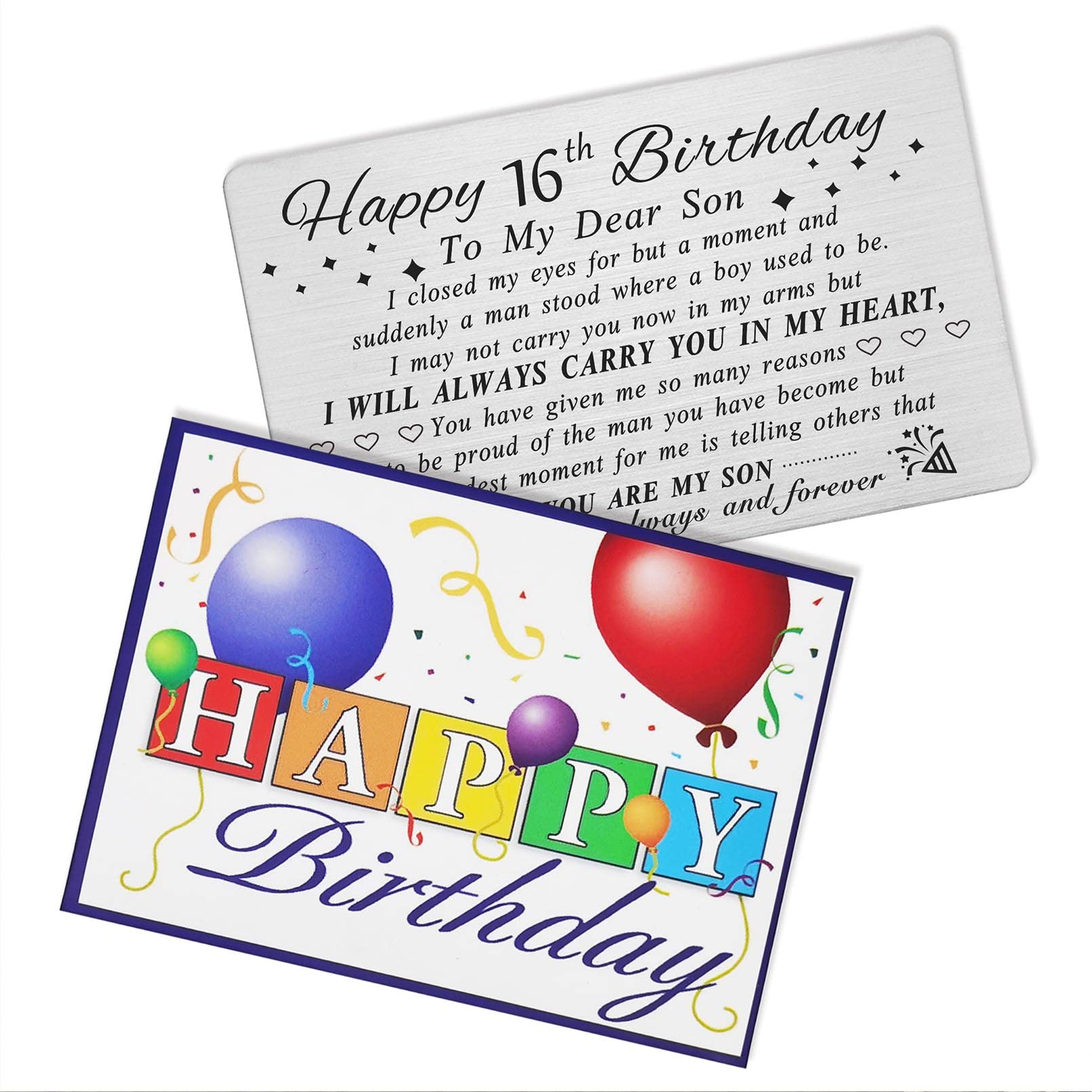 Personalized Steel Engraved 16th Birthday Card for Son - Unique Happy Birthday Gift for 16 Year Old Boy - Custom Wallet Card with Name - Perfect for Birthday Party Decorations & Teen Keepsake