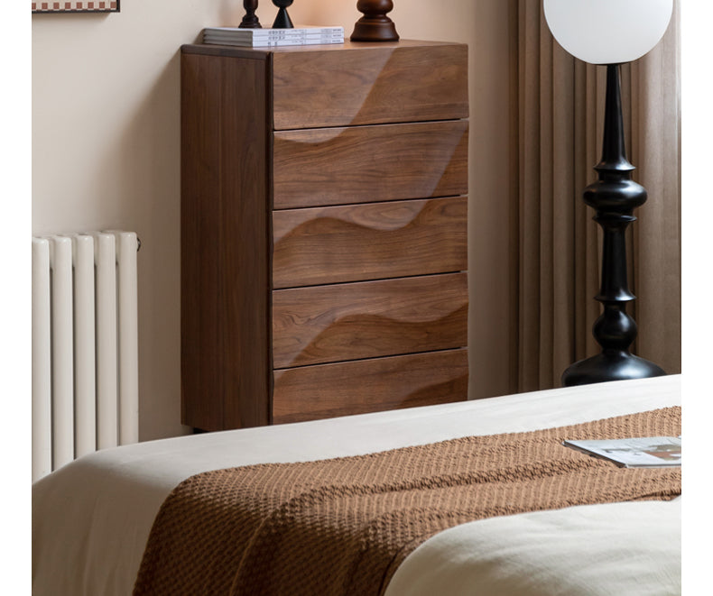 Black Walnut Solid Wood Wave Nightstand - Modern Bedroom Side Table with Drawer for Storage | Perfect for Bedside, Living Room, or Office Use