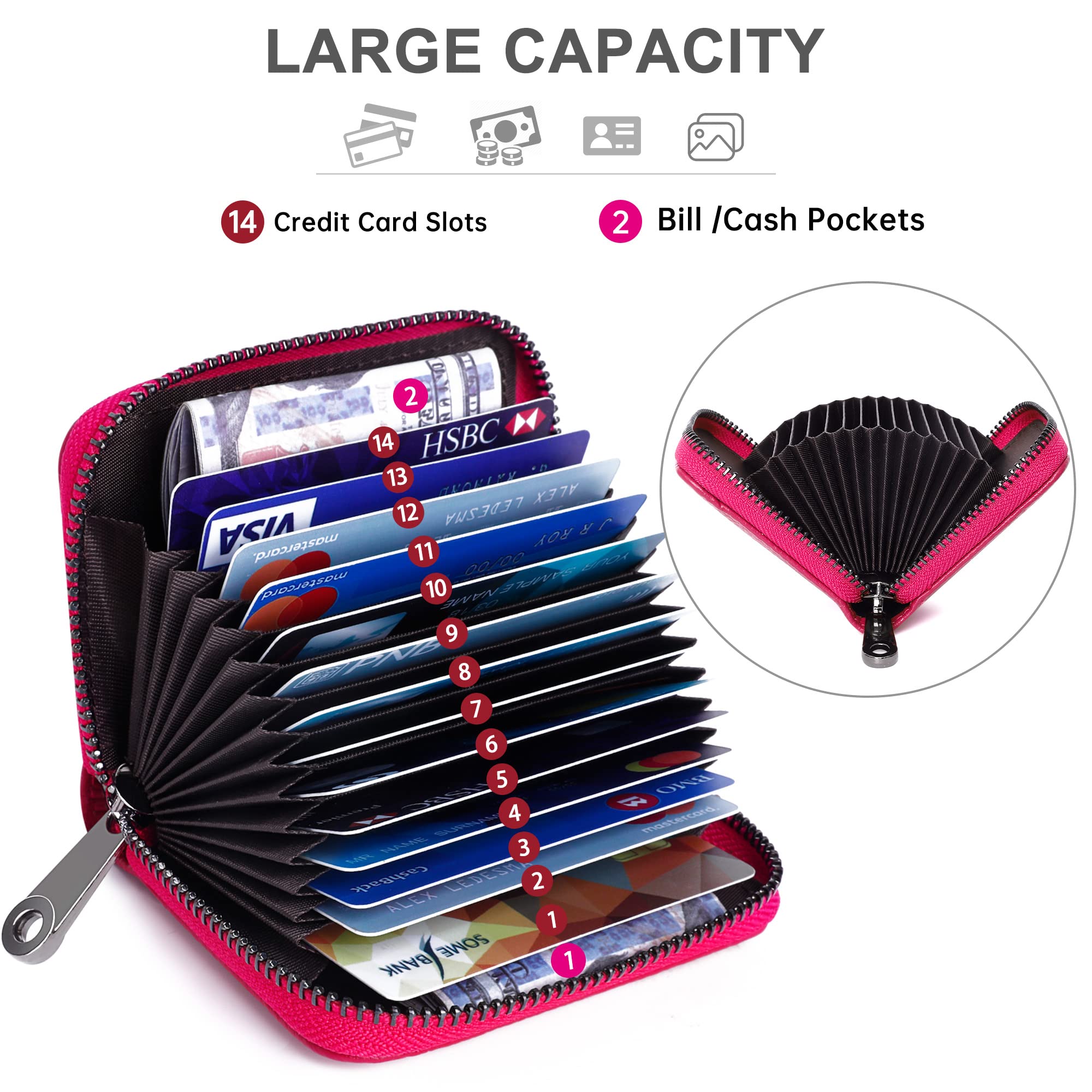 Genuine Leather RFID Blocking Credit Card Holder for Women - Slim Accordion Wallet with Multiple Card Slots | Perfect for Travel, Business & Everyday Use