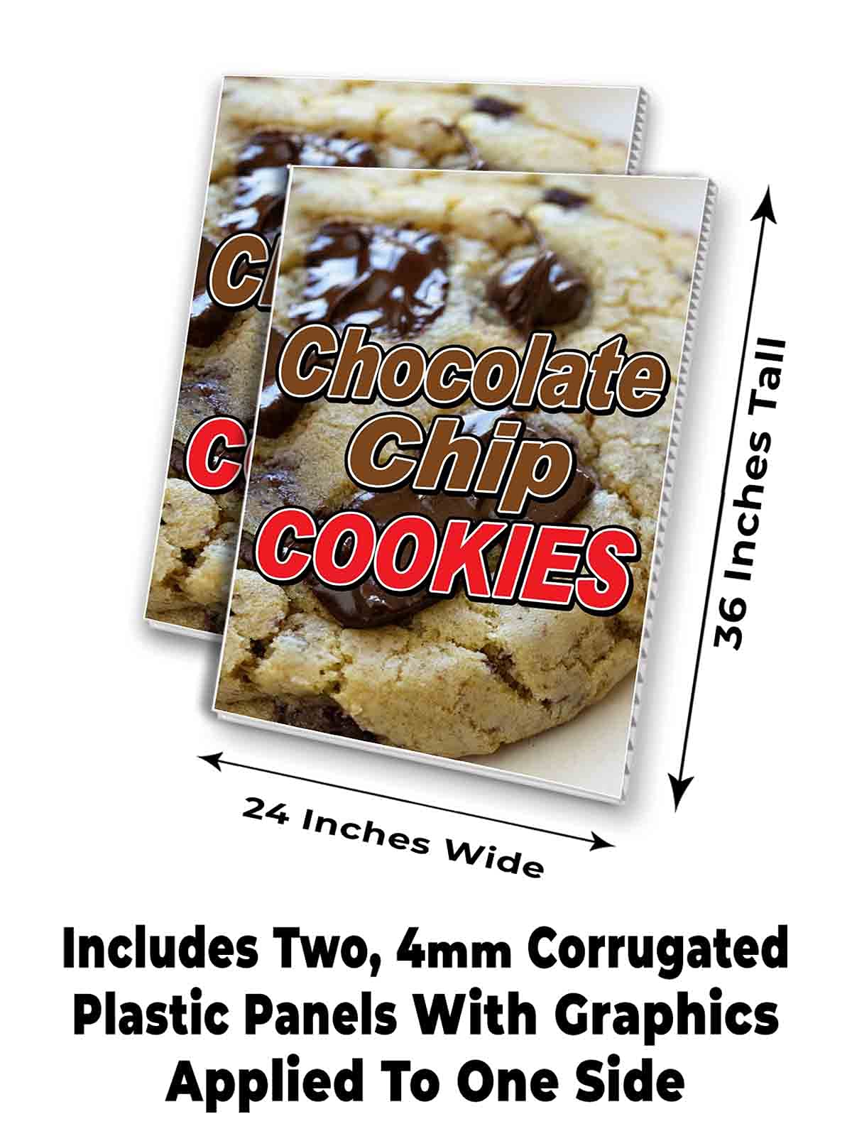 24x36 Inch 4mm Corrugated Plastic Sign Panel - Double-Sided Chocolate Chip Cookies Design (Pack of 2) for Outdoor Advertising, Store Displays & Event Decorations