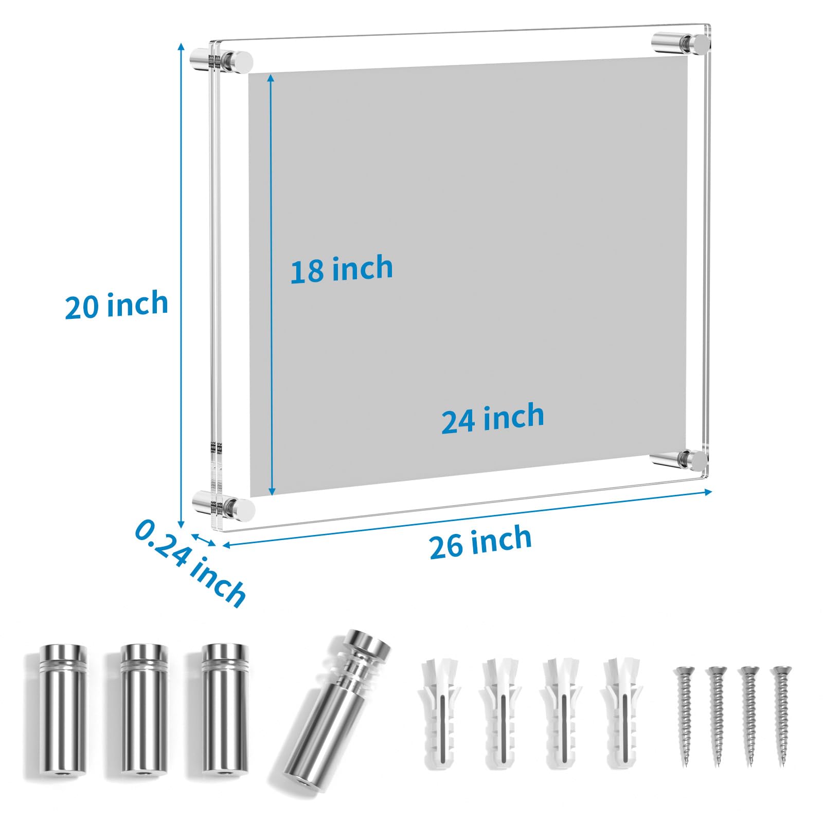 AITEE 18×24 Large Acrylic Floating Picture Frame - Clear Wall Mount Photo Display for Home, Office & Living Room - 20.5×26.5 Full Frame Size - Perfect for Family Photos, Artwork & Wall Decor